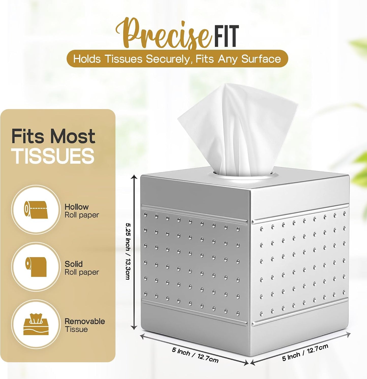 Modern Tissue Cover Box Adds / Pewter / 5 x 5 x 5.25