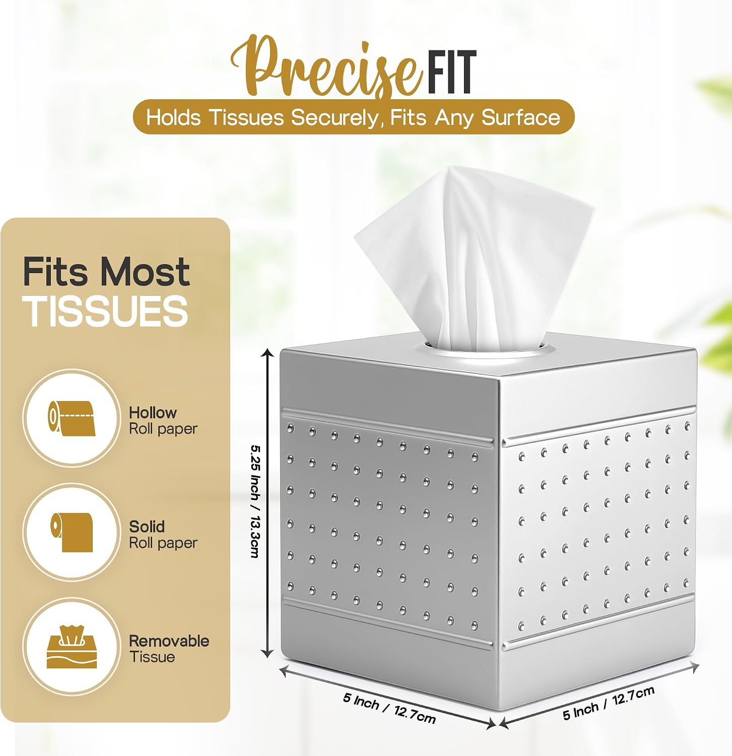 Modern Tissue Cover Box Adds / Pewter / 5 x 5 x 5.25