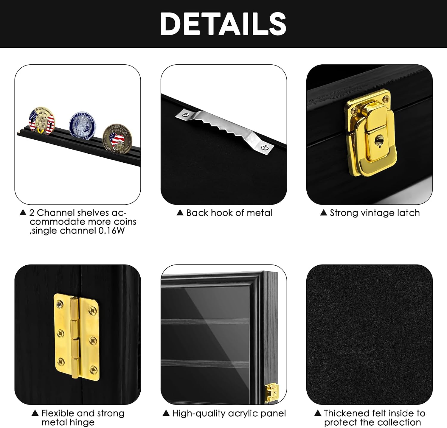 Military Challenge Coin Display Shadow Box Holds Up to 70 Coins, Lockable Wall-Mounted Cabinet for Medals, Pins