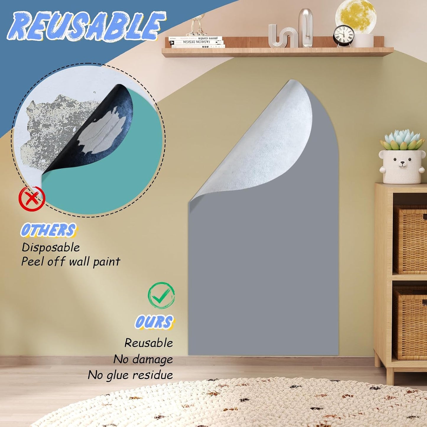 Arch Chalkboard Wall Sticker for Kids / Grey / 16 x 40