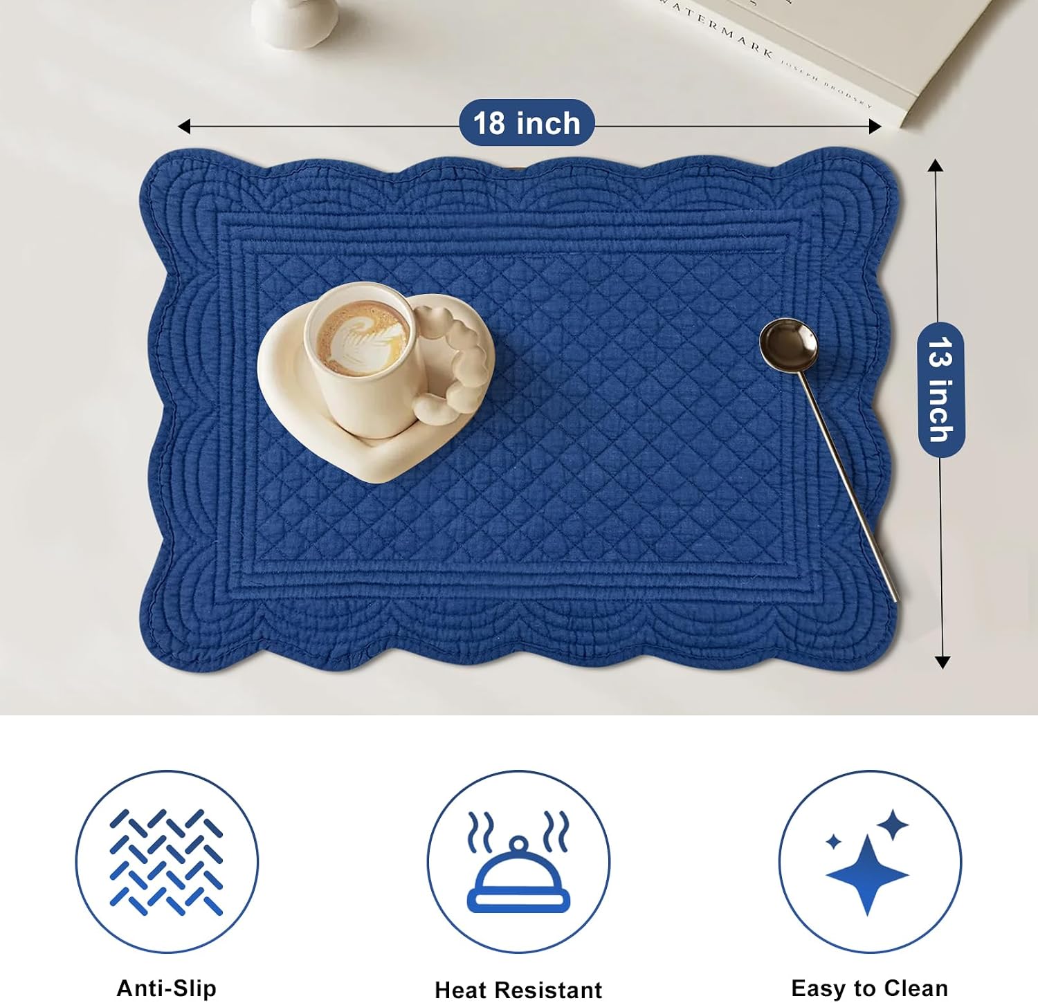 6 PC Quilted Placemats, 18"X13"Extra Large Cotton Placemats Set of 6, 100% Cotton Fabric Washable Cloth Table Mats for