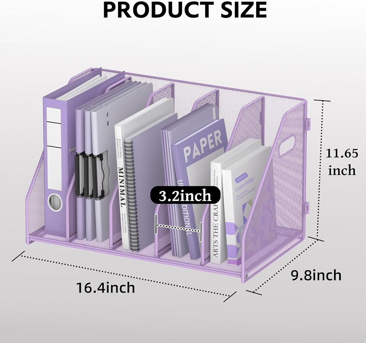 Binder Organizer, Magazine File Holder with 5 Vertical Rack, Purple | Metal Desk File Organizer & Binder Holders