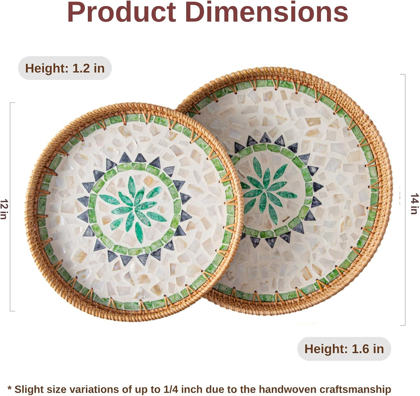 12'' Wicker Serving Tray / Bohemian / Set of 12