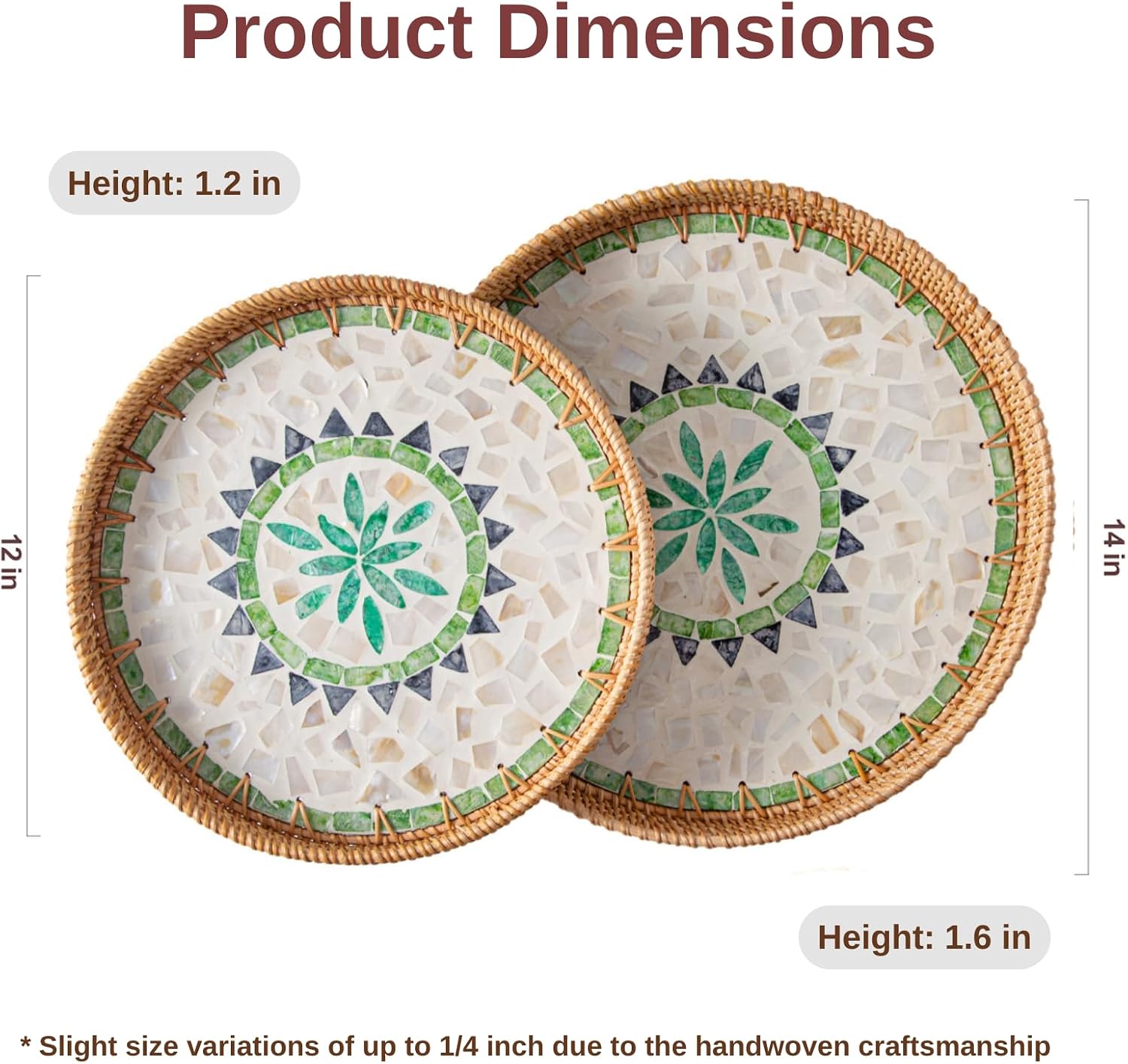 12'' Wicker Serving Tray / Bohemian / Set of 12