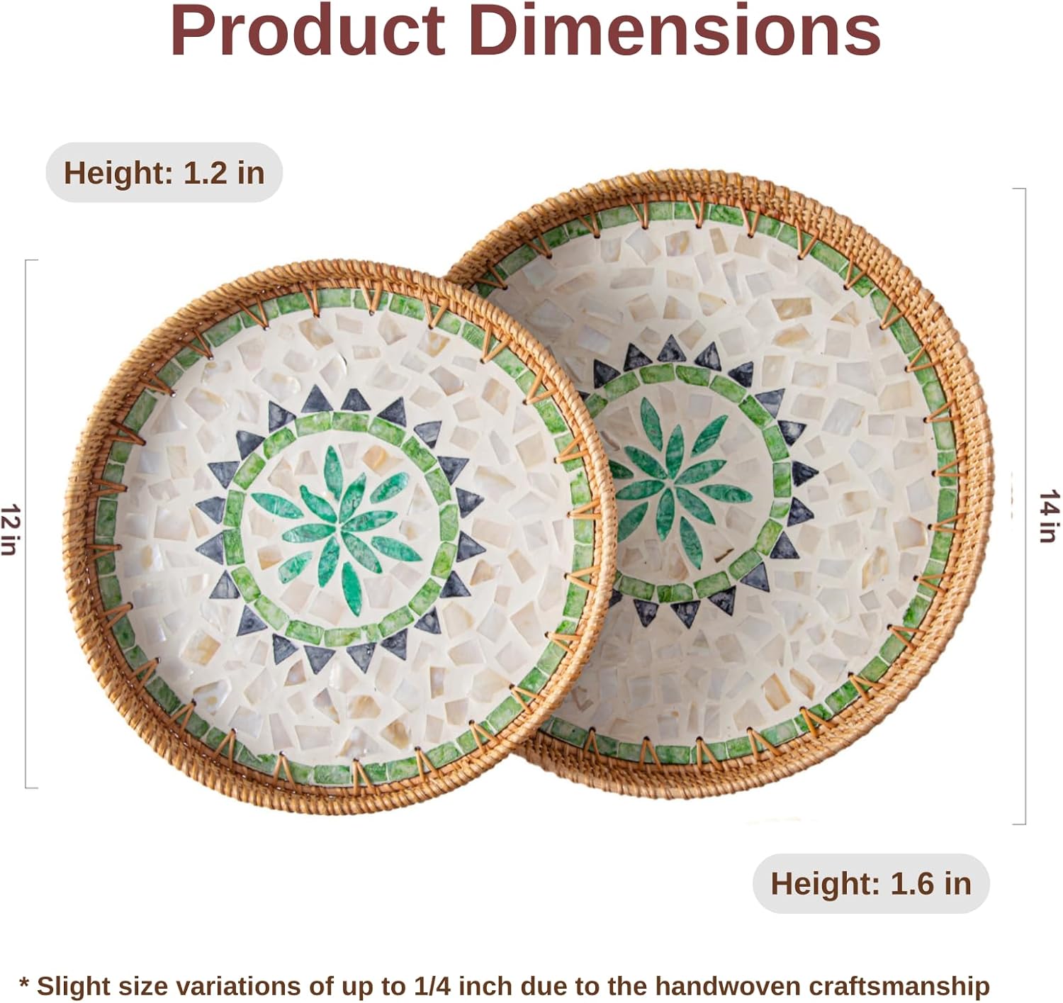 Wicker Serving Tray / Bohemian / 14 Inch
