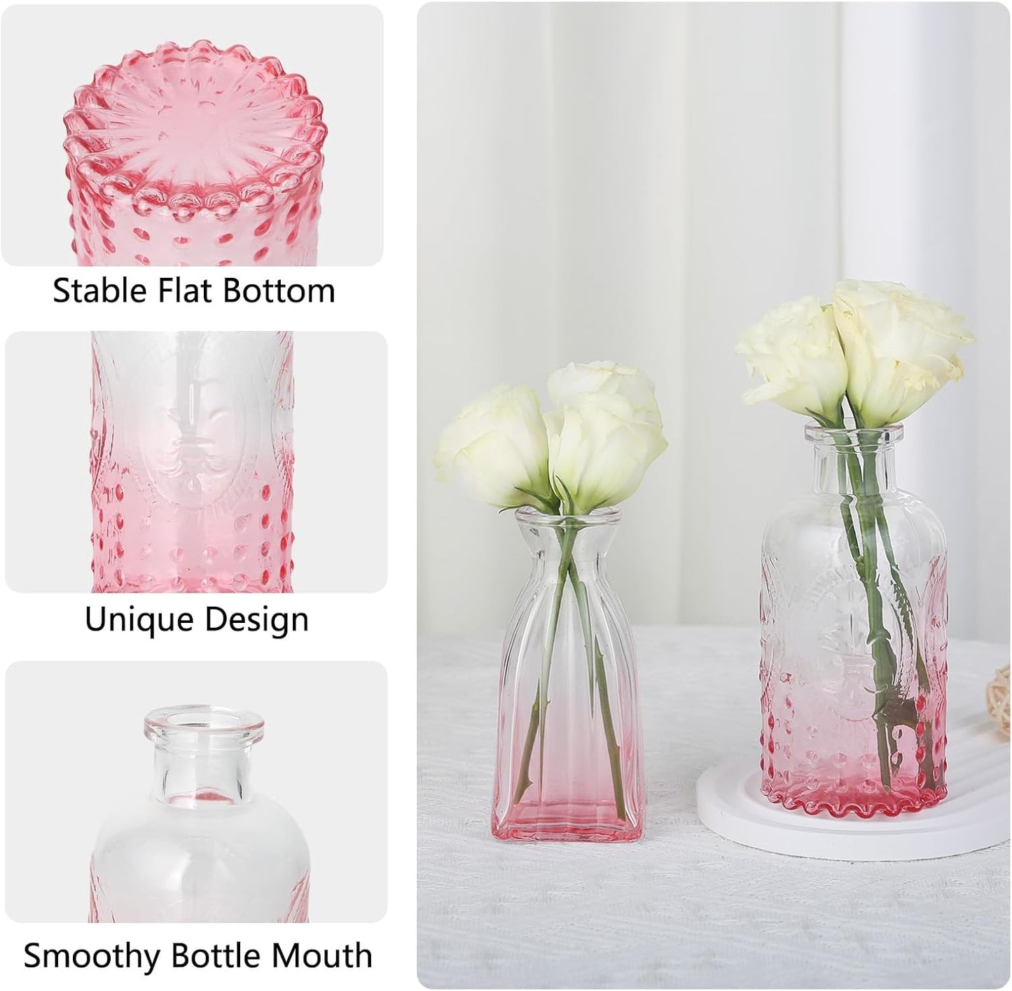 Glass Bud Vases Mini Flower Vase Small Vintage Vases for Centerpiece / Gradient Pink / Set of 12