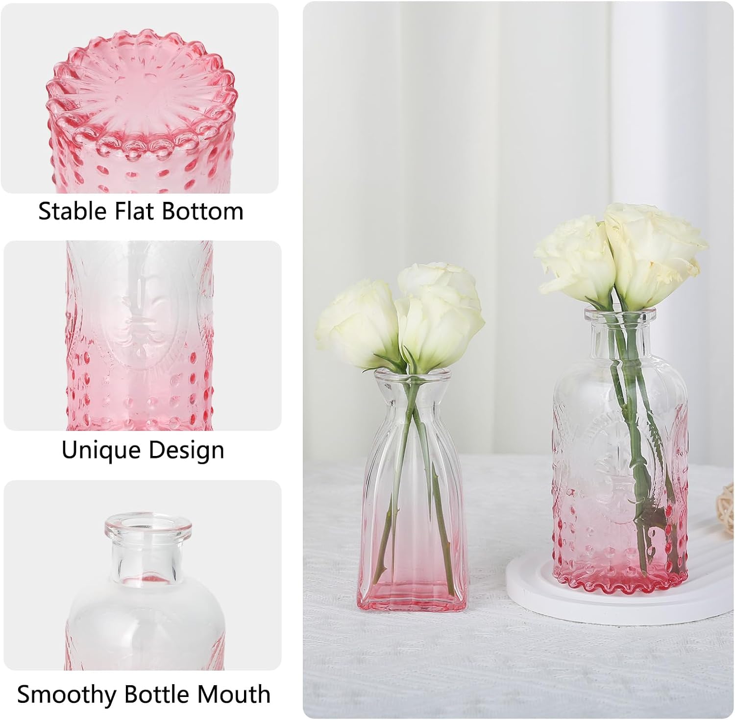 Glass Bud Vases Mini Flower Vase Small Vintage Vases for Centerpiece / Gradient Pink / Set of 12