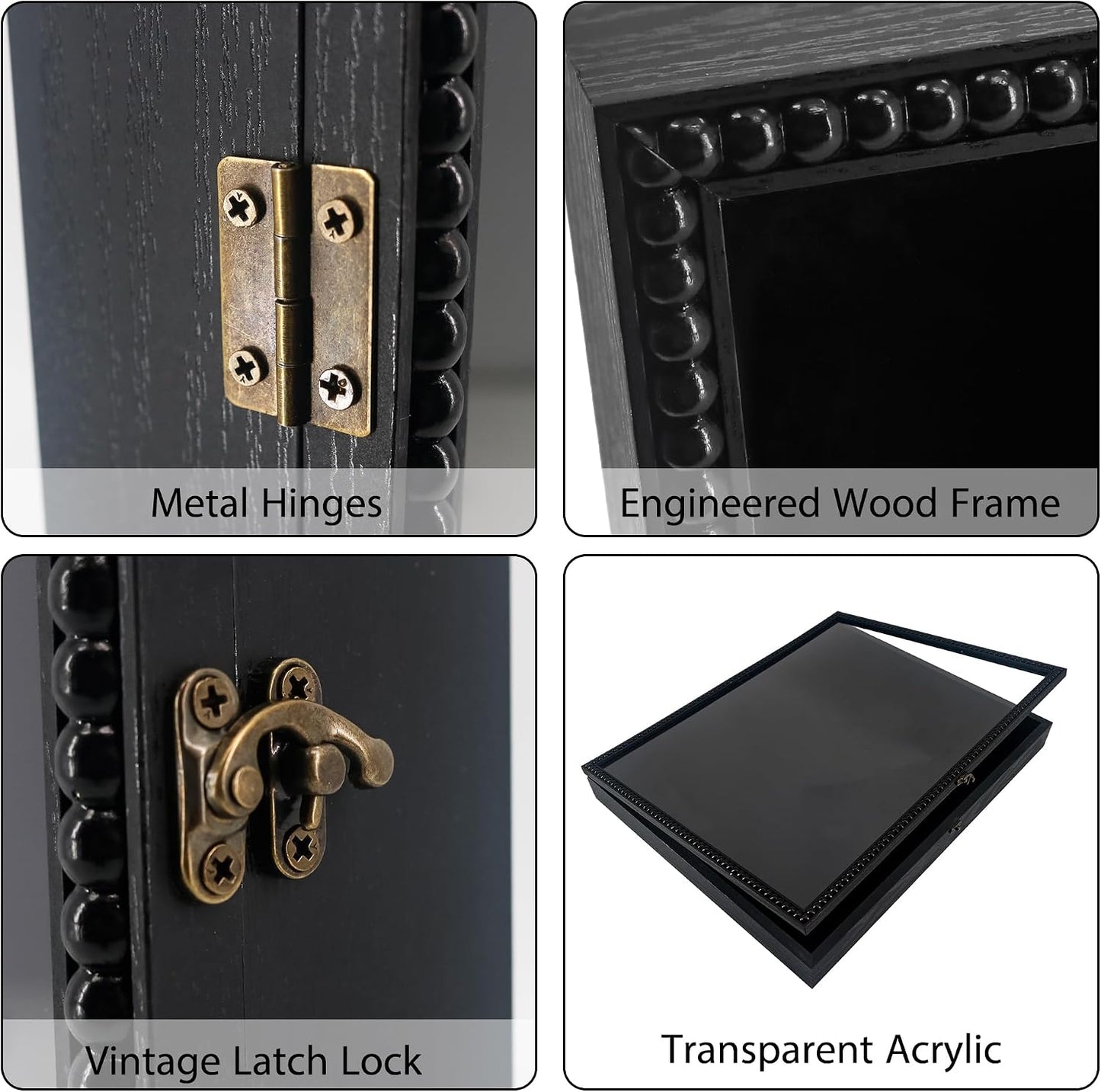 FramePro Large Shadow Box Black 16x20 Front Open with Hinge Beaded Designed, Graduation Cap and Gown Picture Keepsake