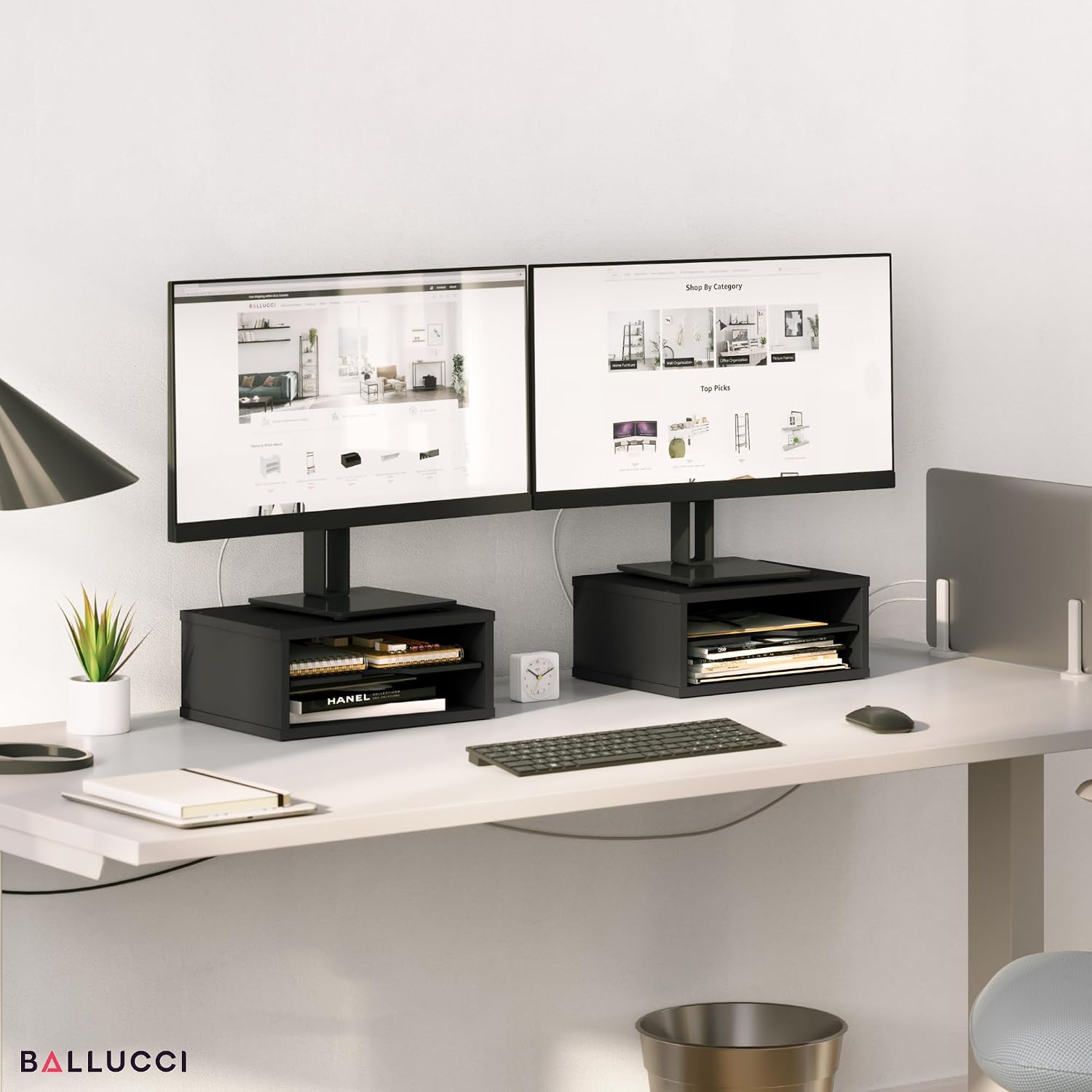 Ballucci File Organizer, 2-Tier Document Paper Sorter, Stackable Wood Desk Organizer Mail Holder, Monitor Stand with