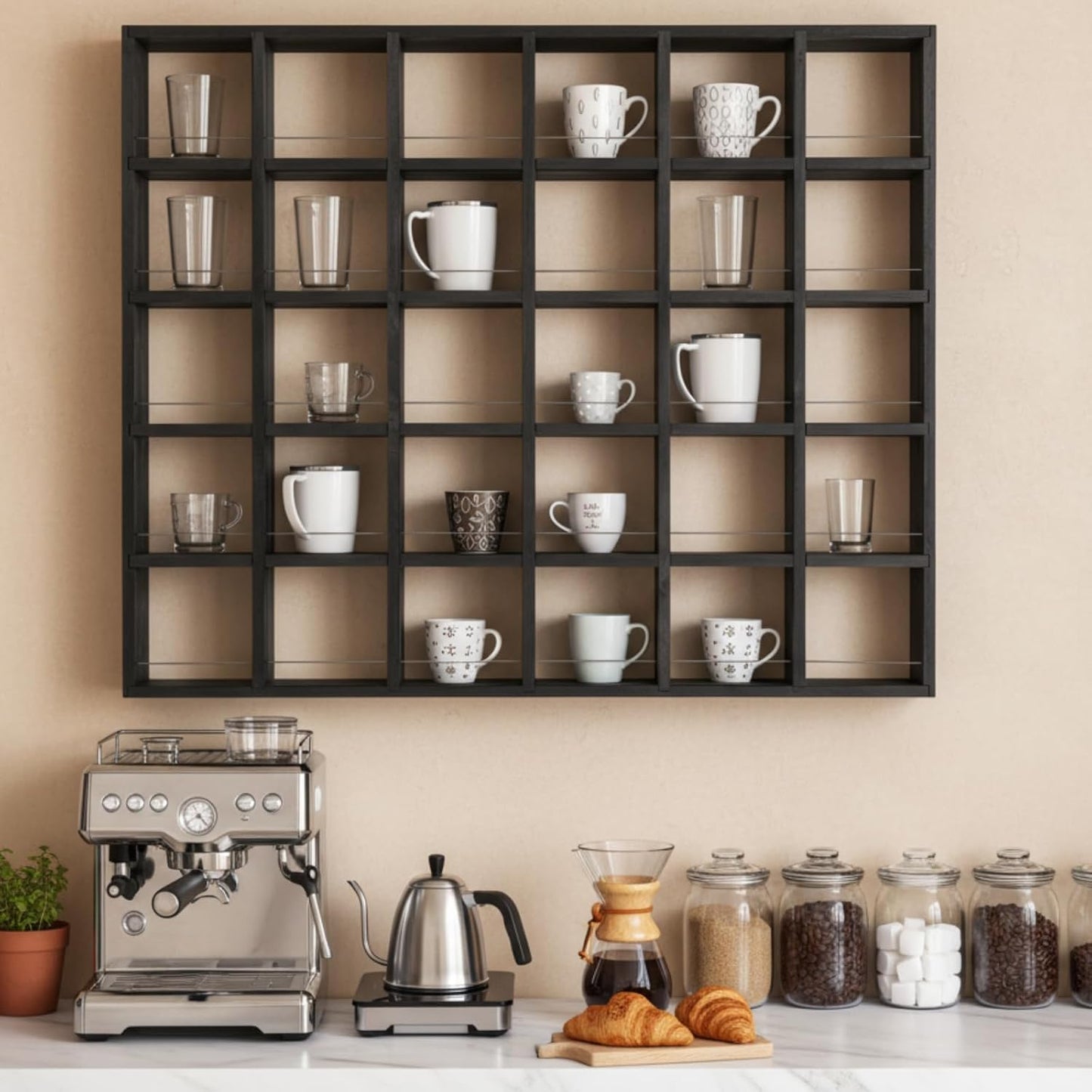 Oversize Coffee Mug Display Rack Wooden Shelves Rustic Shot Glass Display Case Travel Mug Shelf Wall Mounted Rack