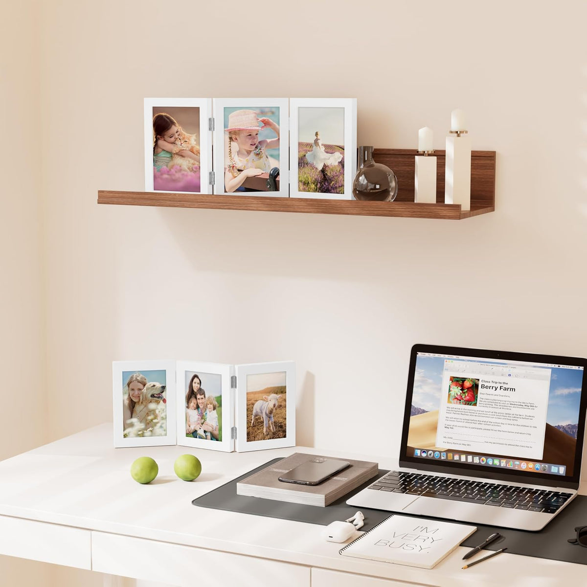 decorUhome White Triple 7x5 Picture Frame Horizontal, MDWT08 | "Z" Shape Folding Design Engineered Wood Trifold Photo