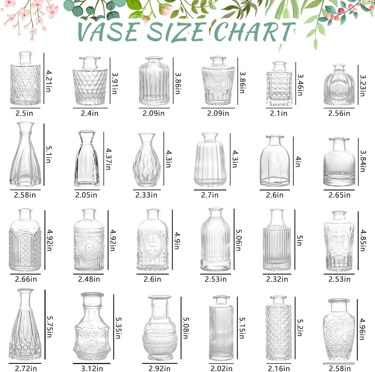 Glass Bud Vase Set / Clear / Set of 24
