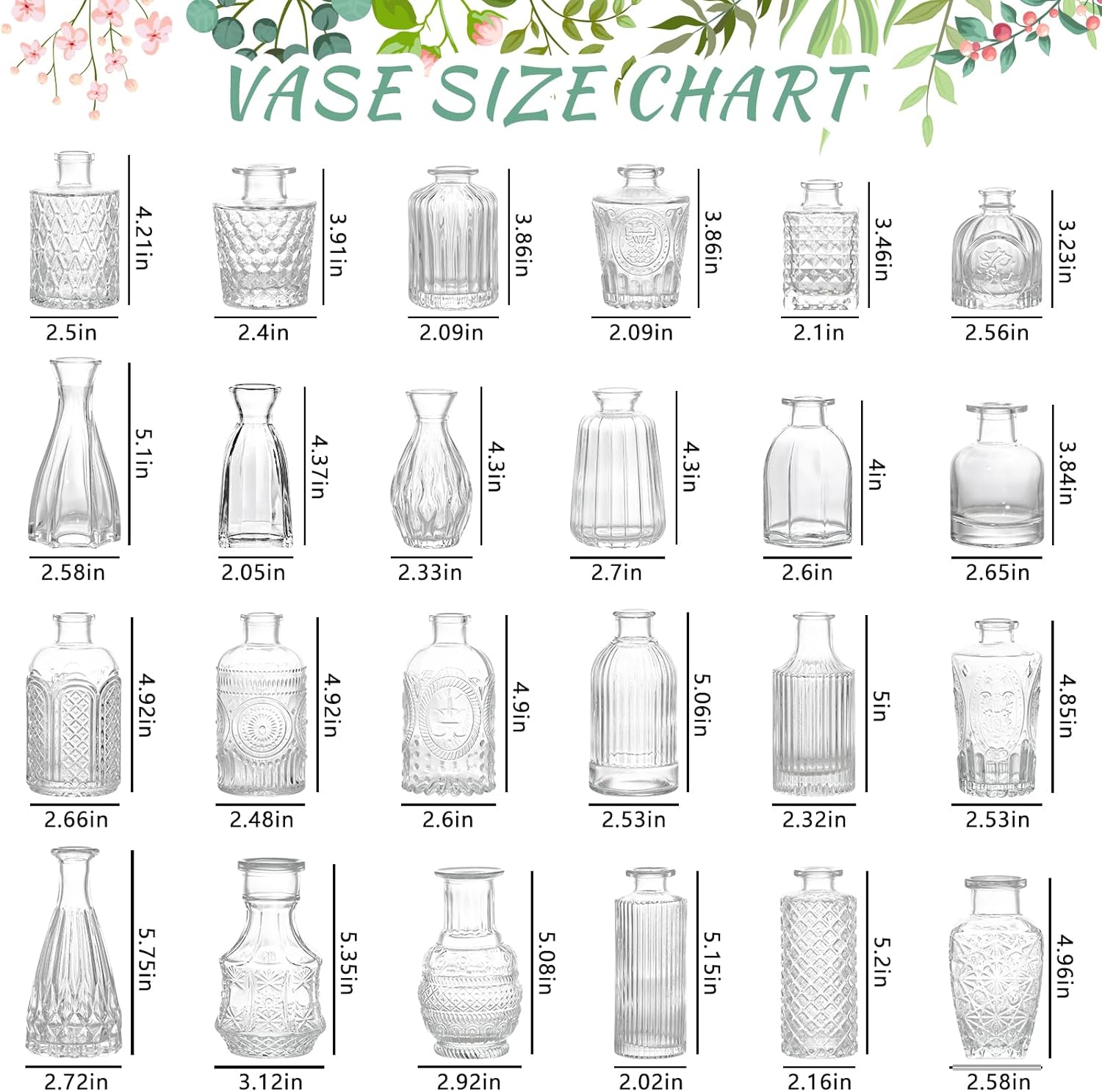 Glass Bud Vase Set / Clear / Set of 24