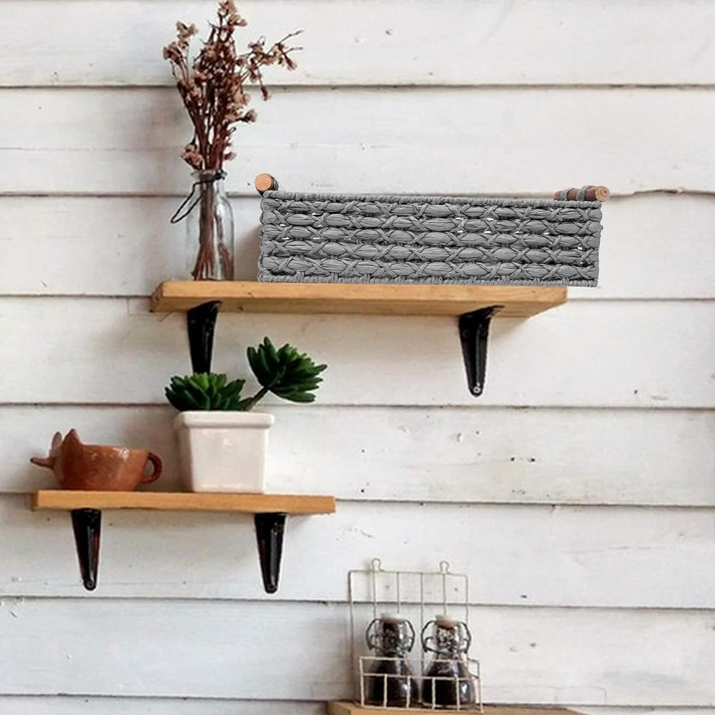 Small Storage Basket Wicker Baskets for Organizing / Light-grey