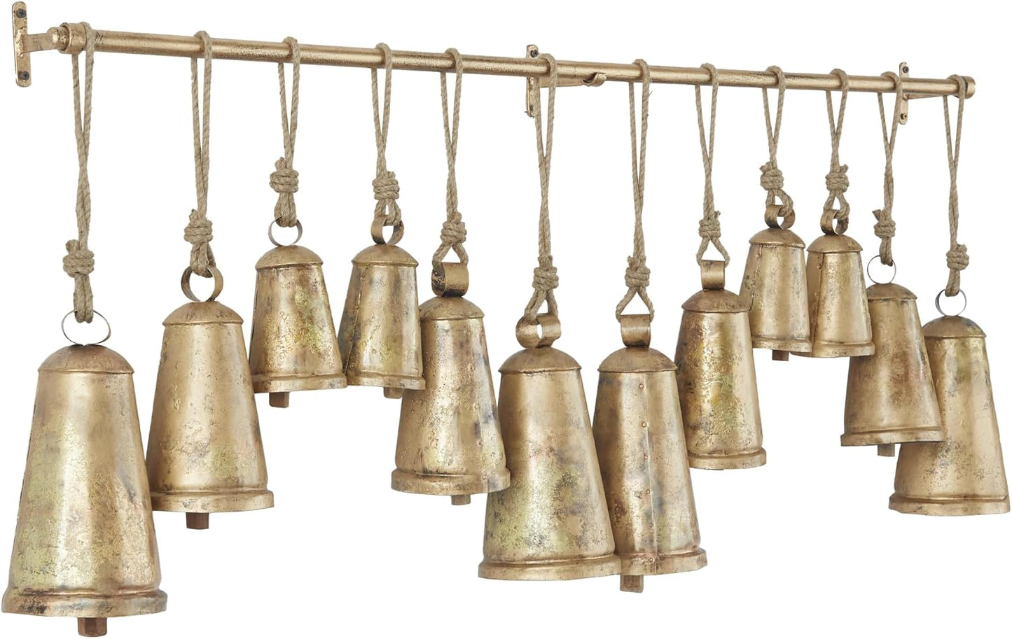 Deco 79 Metal Decorative Cow Bells, Cowbell 4" x 4" x 8", Bronze | Indoor Tibetan Inspired Meditation Bell With 12