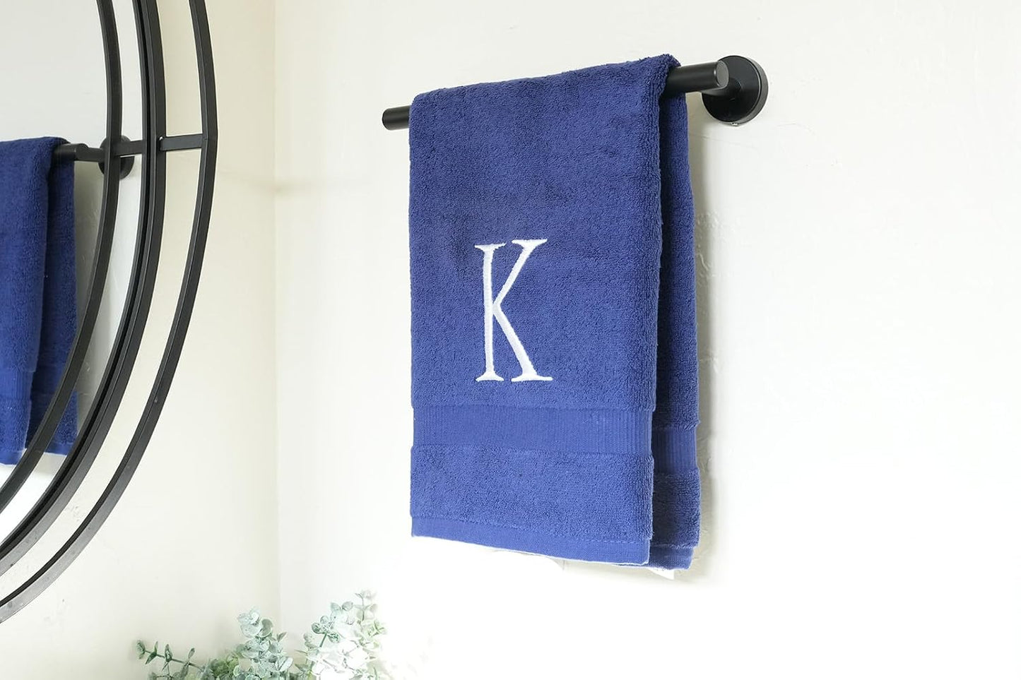 Navy with White Monogrammed Hand Towels for Bathroom - Set of 2 Letter K | Luxury Hotel Quality Initial Towels For