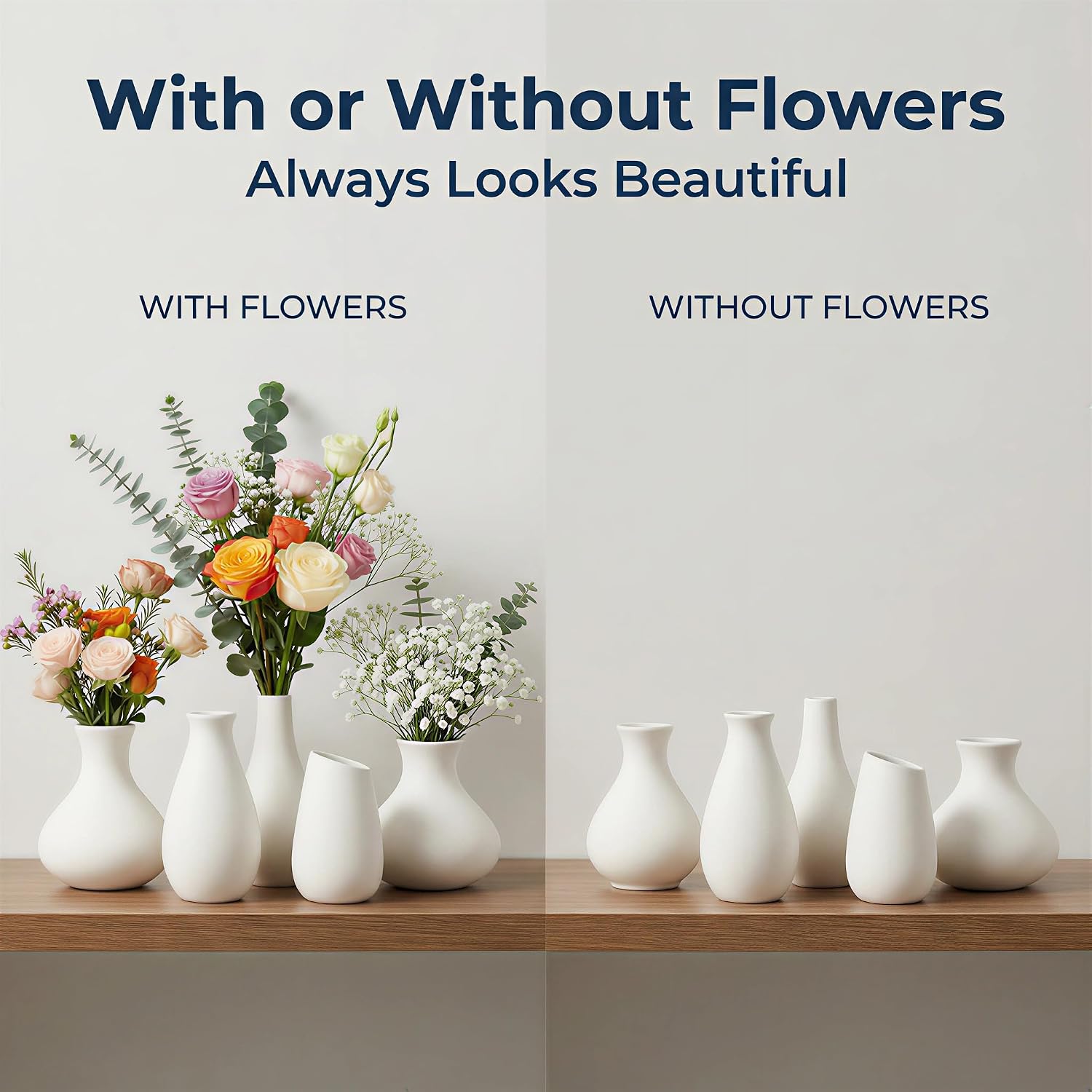 White Ceramic Bud Vase / White - 10-piece Set / Set of 10