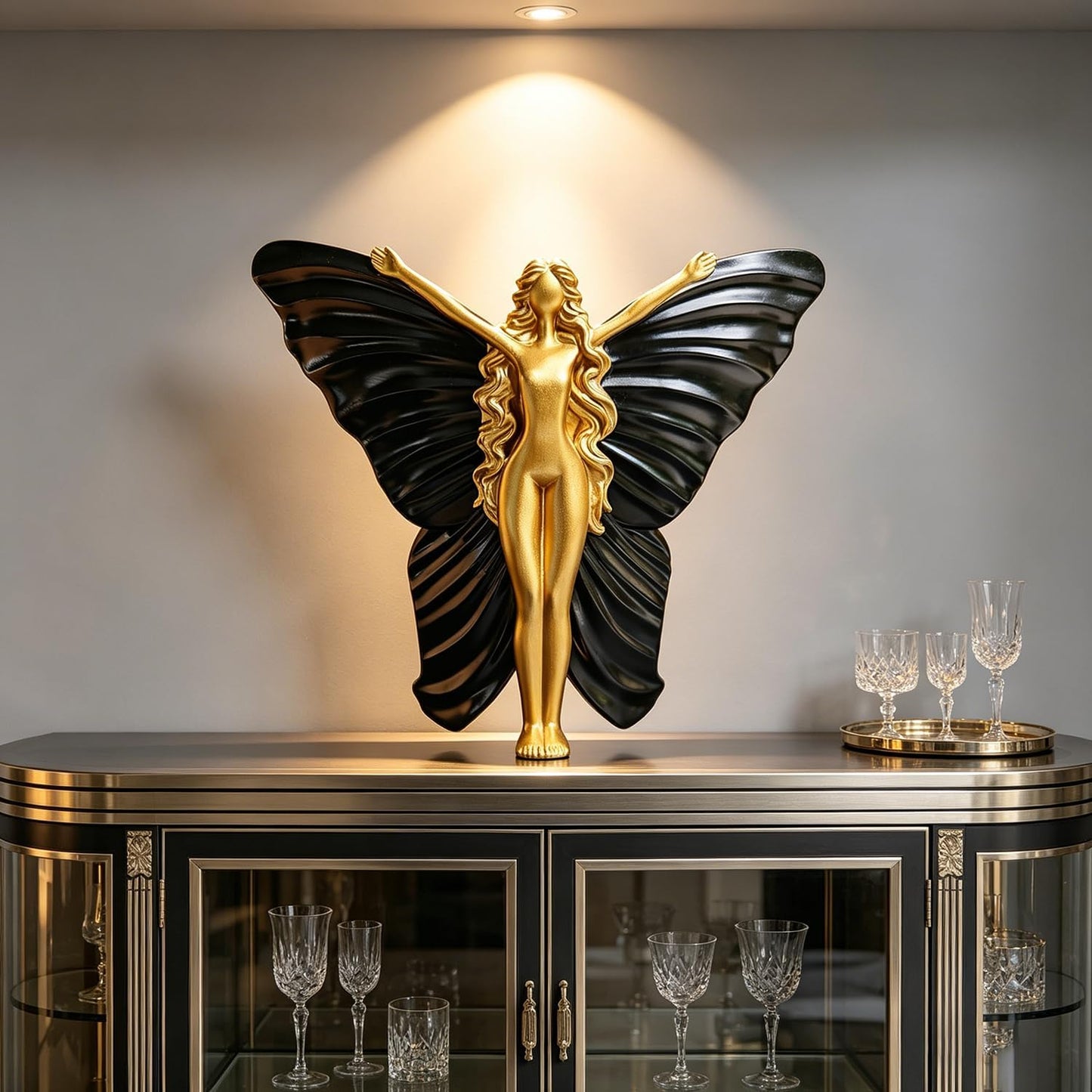 Abstract Modern Butterfly Fairy Statue / Black Gold