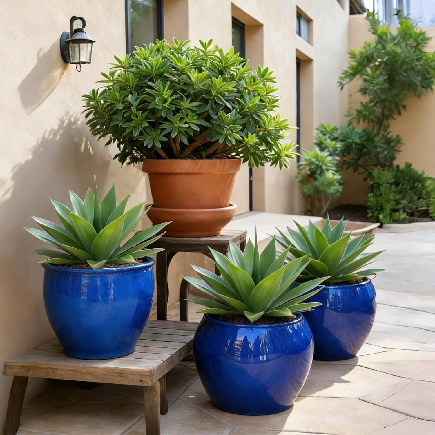 Agave Plant Artificial Outdoor / 14" Green / 14 Inch / Set of 2