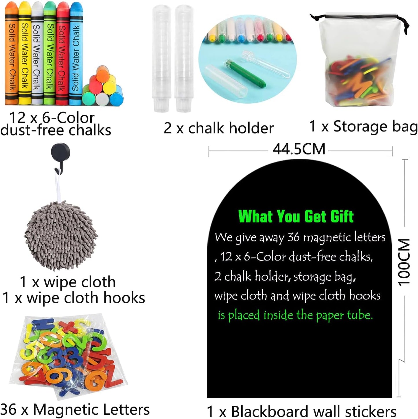 Magnetic Chalkboard Wall Arch Decal " Contact Paper Peel and Stick / Black / 39.3 x 17.5