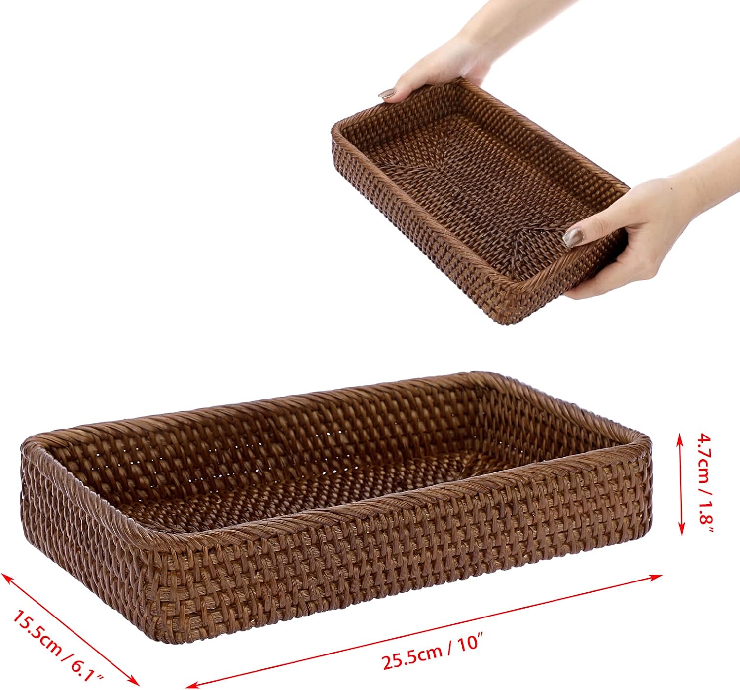 Rattan Bathroom Vanity Tray / Brown / 10 x 6.1 x 1.8