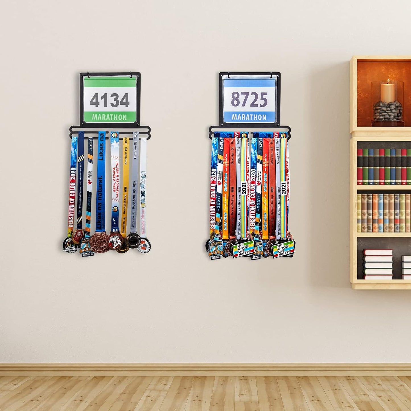 Race Medal and Bib Display Medal Hanger Running Bib Holder Wall Mounted Hanging Rack Stands Gifts for Runners