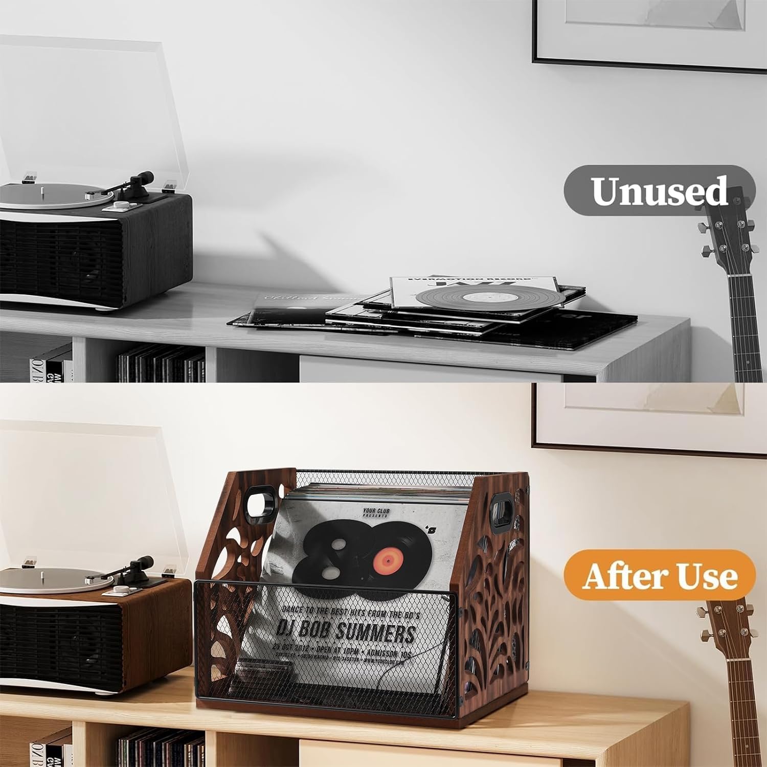 Vinyl Record Storage, Wooden Record Holder, Magazine Holder, Magazine Rack for Desktop and Home Office, Record Crate