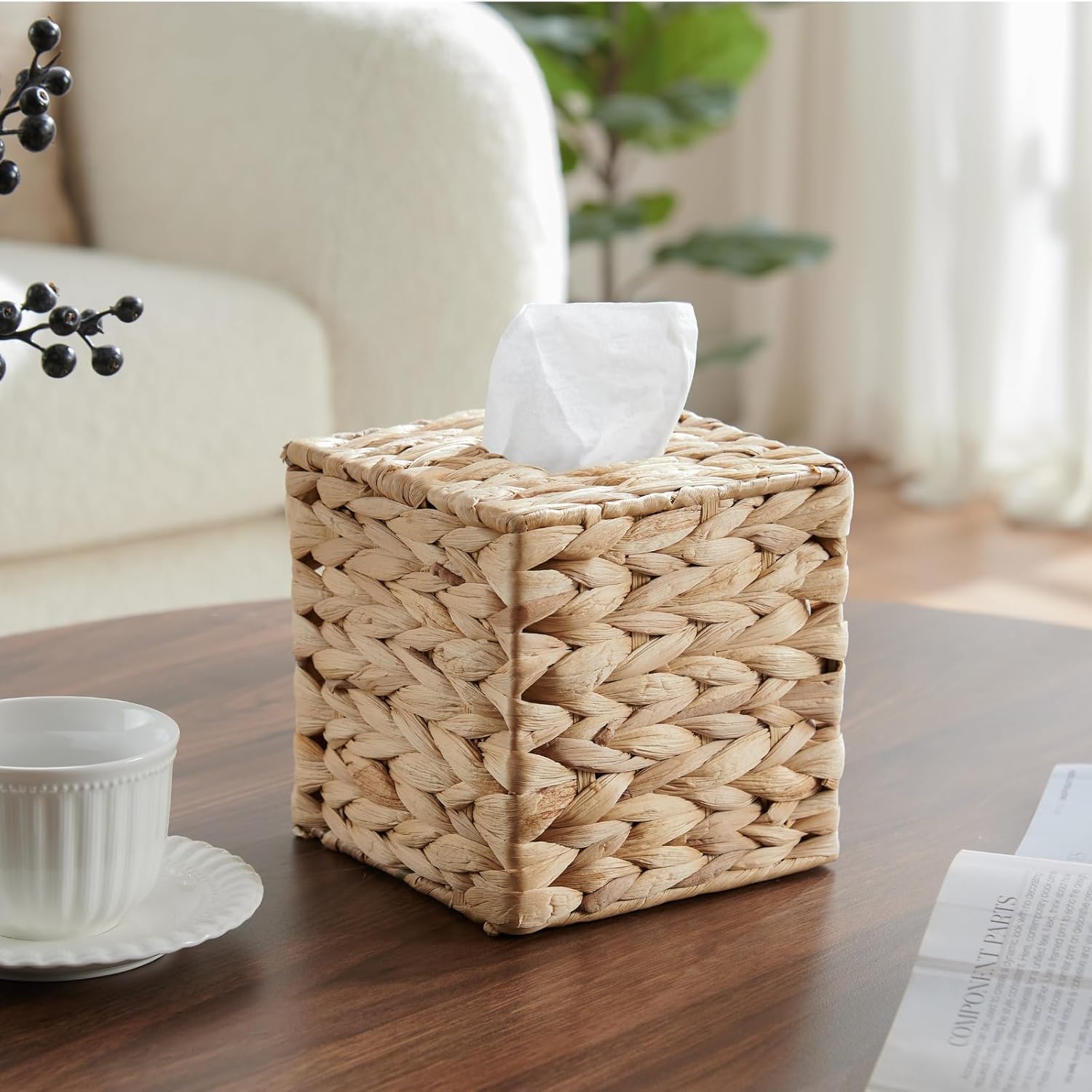 Rattan Tissue Box Holder -Boho Decorative Woven Facial Tissue Holder on Table and Bathroom / Natural