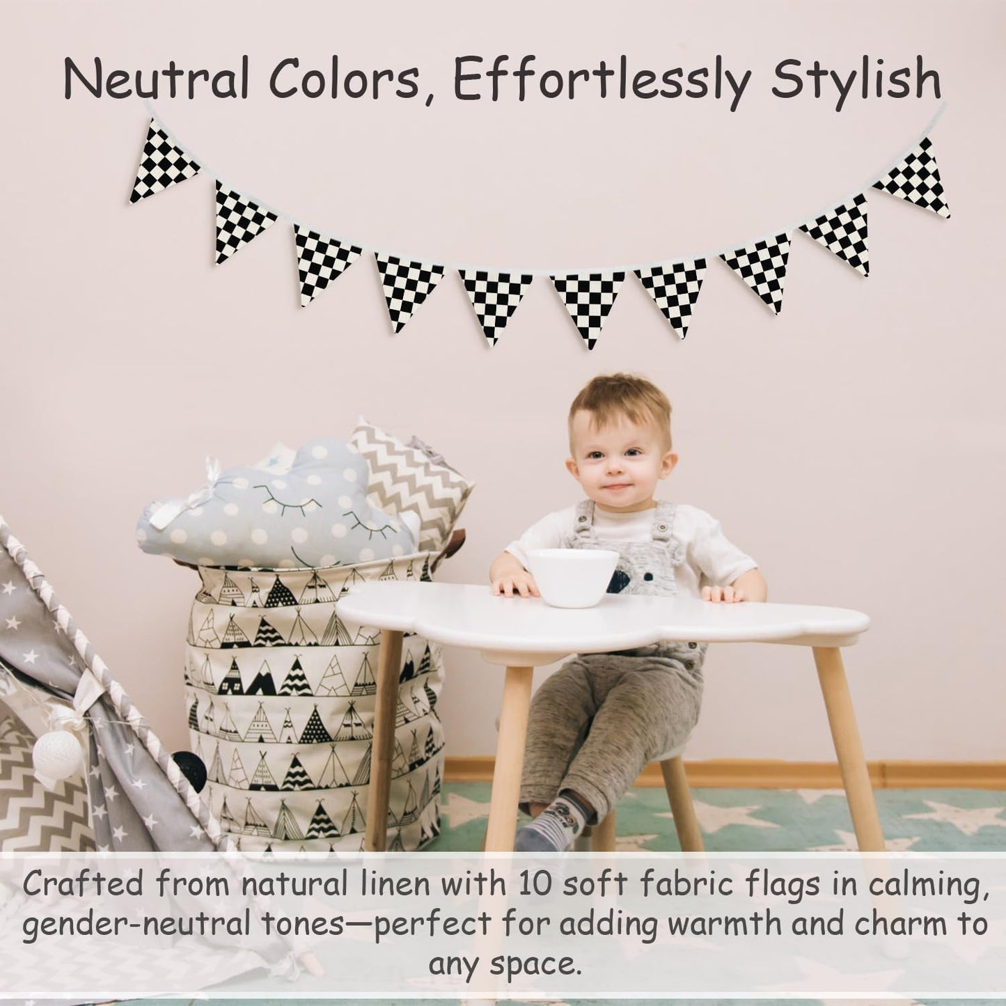 Black and White Checkered Garland Triangle / 01-black and White Checkered