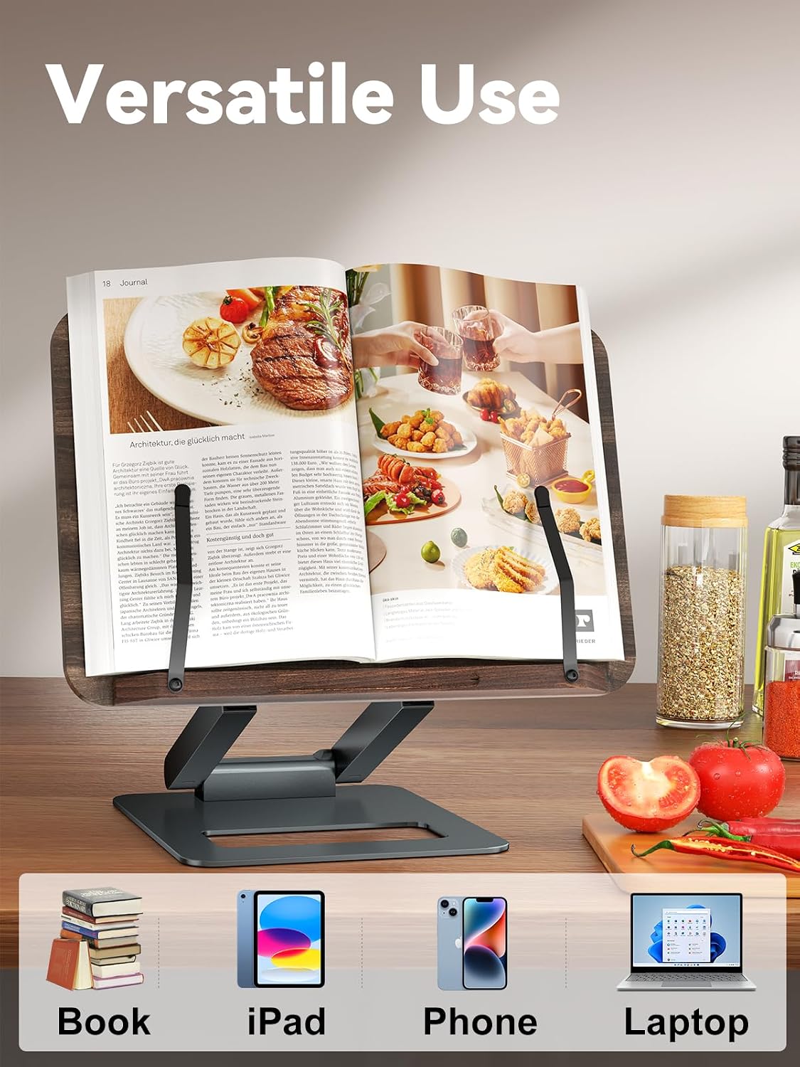 Tounee Book Stand, Telescopic Book Holder Stand, Adjustable Height Pull Out Design Ergonomic Cookbook Stand with