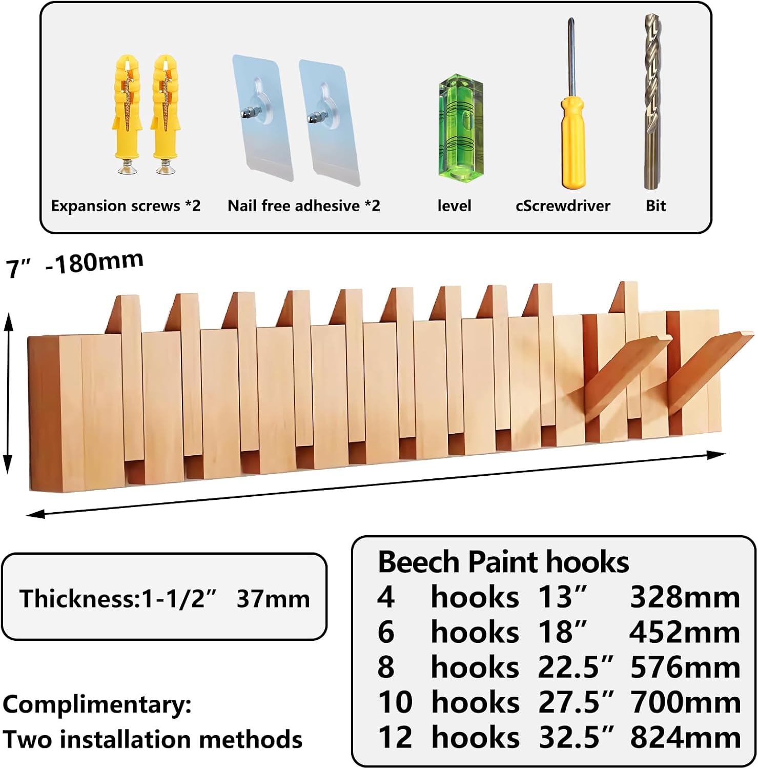 Paint Wood Wall Mounted Coat RackHooks Piano Key Hangers Natural Solid Wood Hanger Non-Woven Fabric Clothes Hangers for