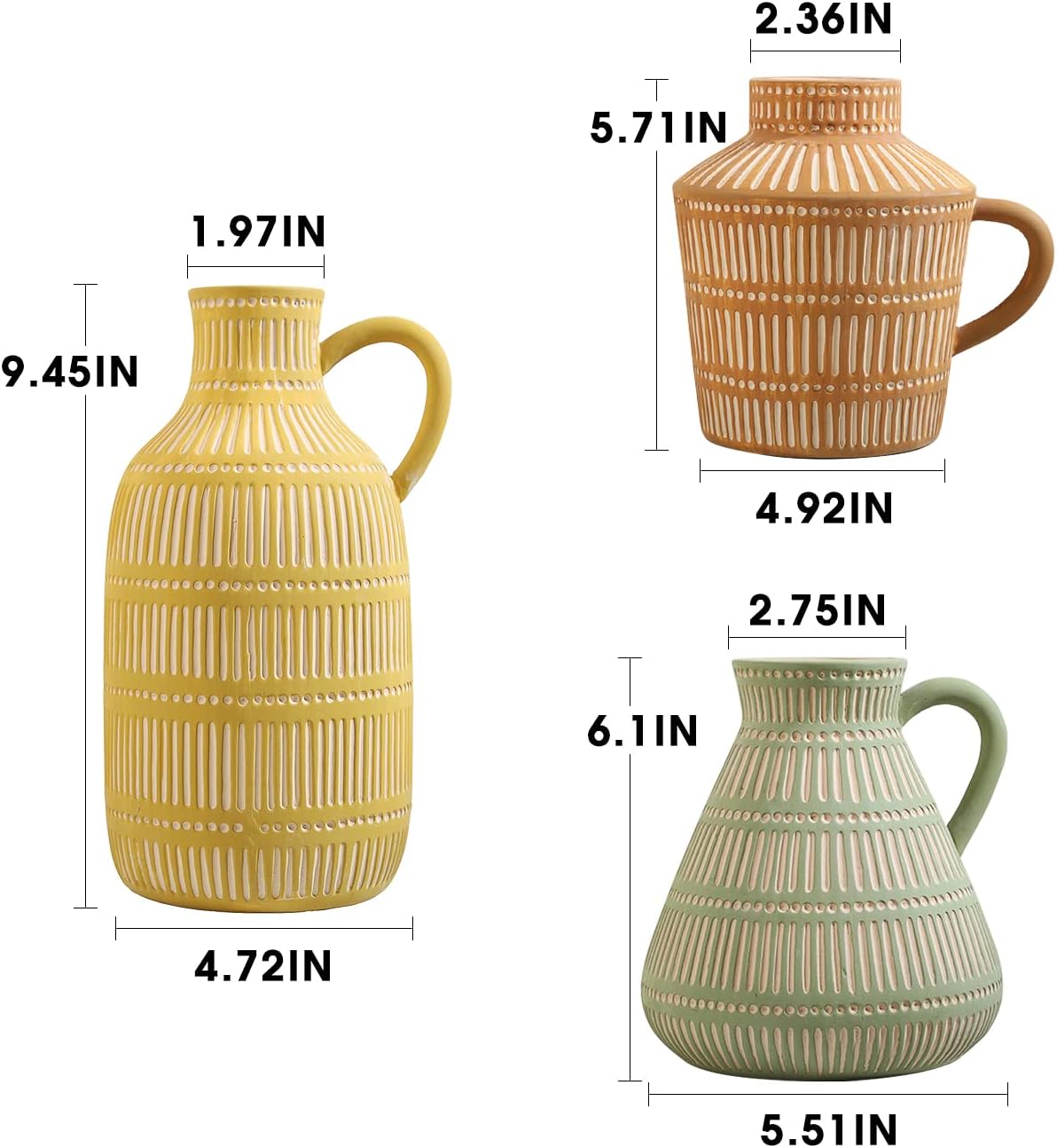Boho Ceramic Vase / Multicolor / Yellow / Set of 3