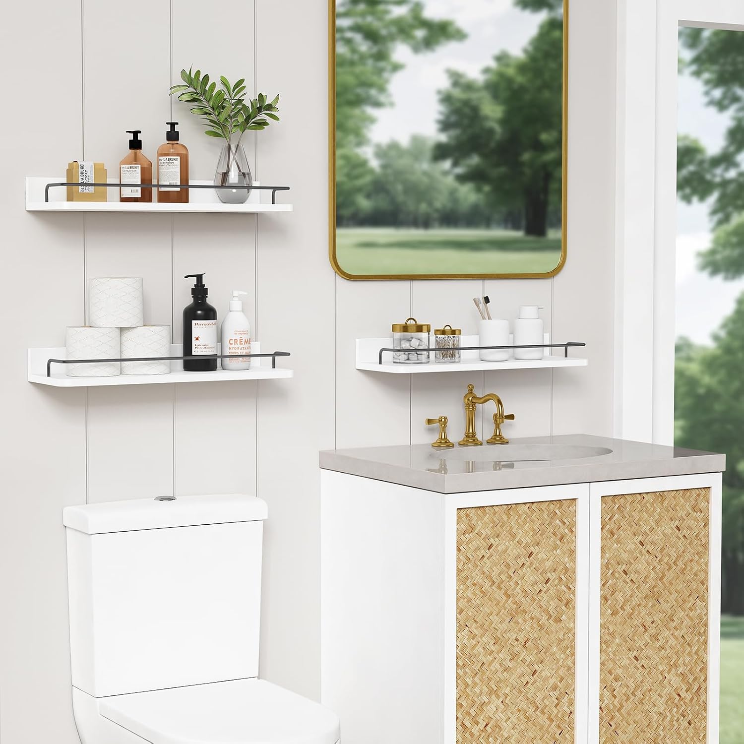 Forbena White Floating Shelves Bathroom Shelves Over Toilet Set of 3, Bathroom Organizers and Storage Shelves Wall