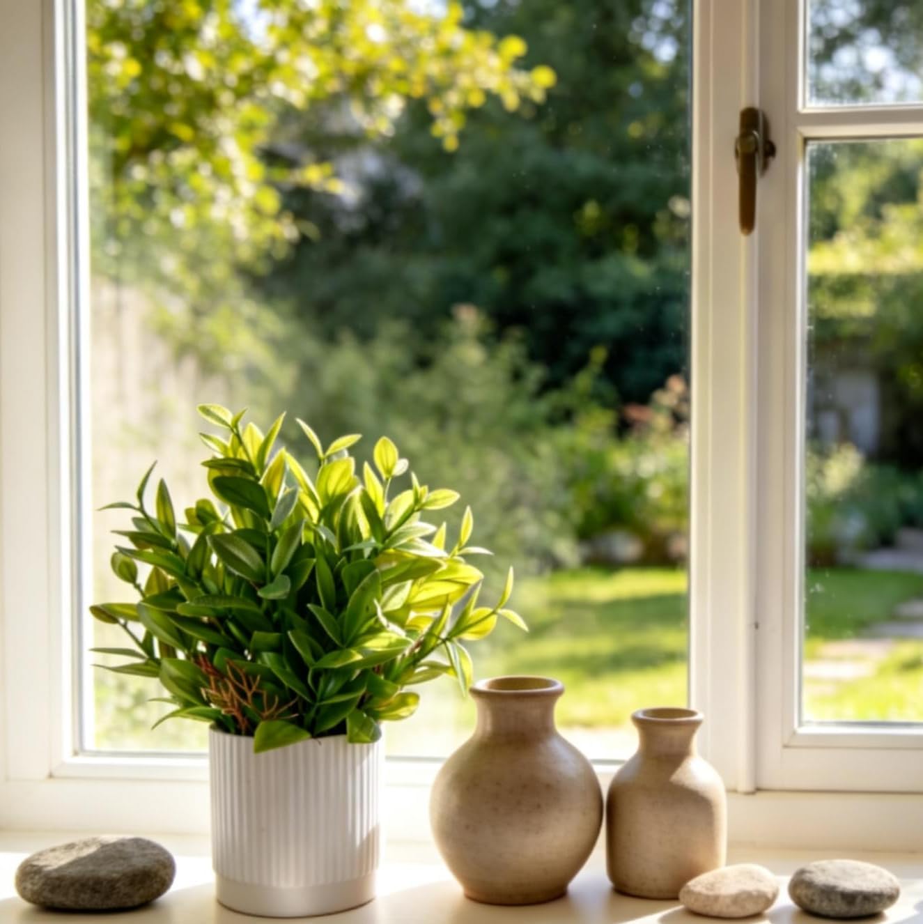Fake Plants Mini Artificial Plants Faux Greenery / Green-2 / Set of 4