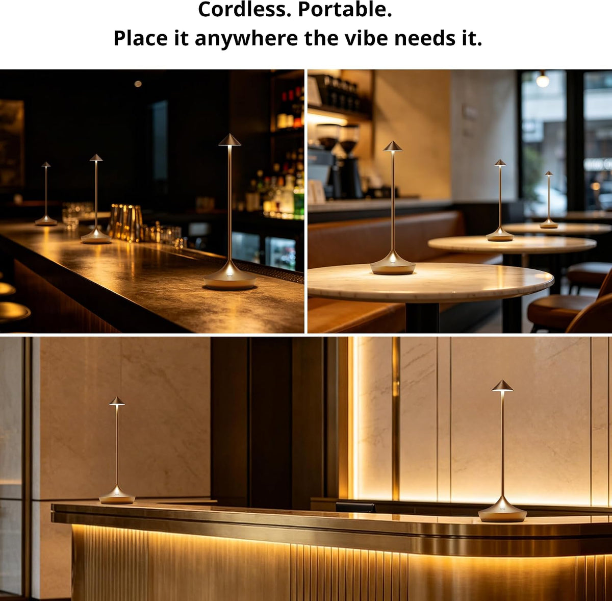 Cordless Rechargeable Table Lamp, Long-Lasting 60-Hr Battery, Dimmable LED | Set of 2 Titanium IP54 6000mAh 3 Color