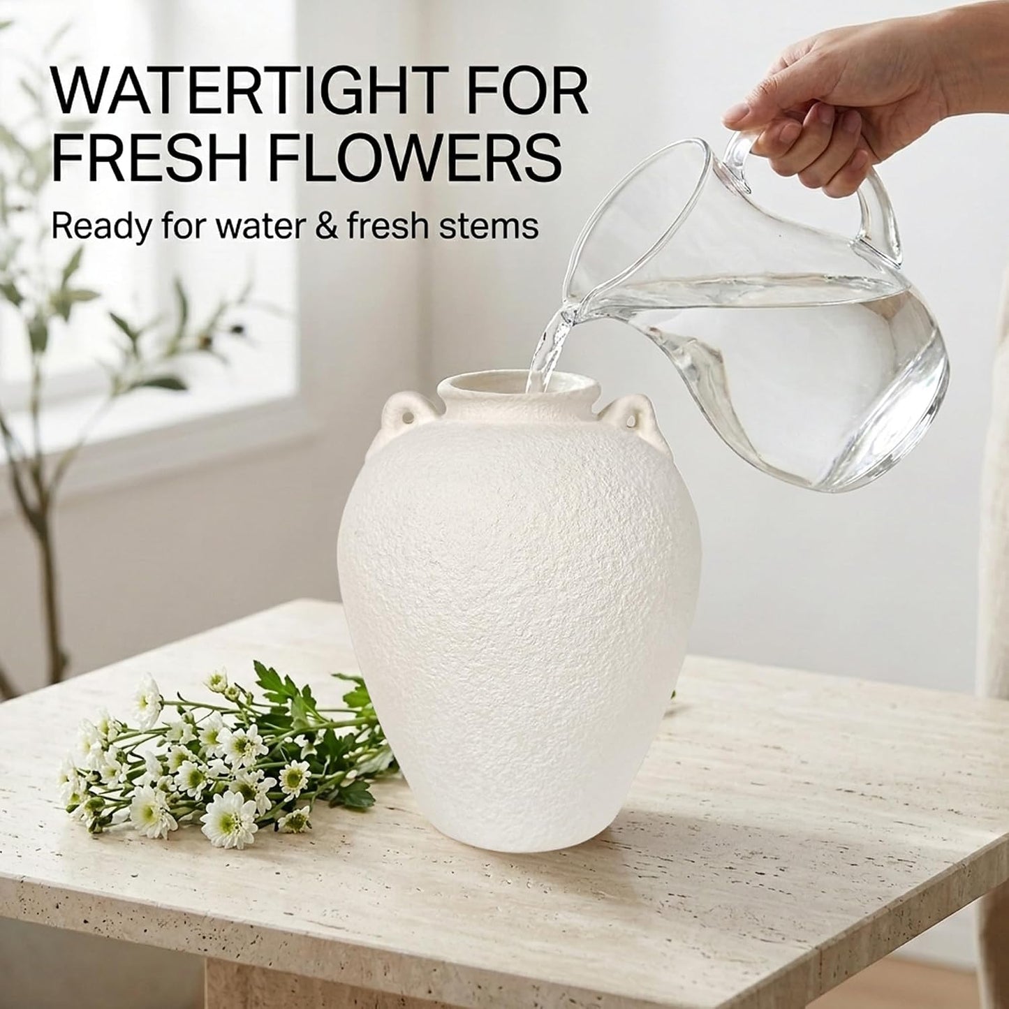 8.7" Ceramic Vase / 8.7" Medium Handles / White