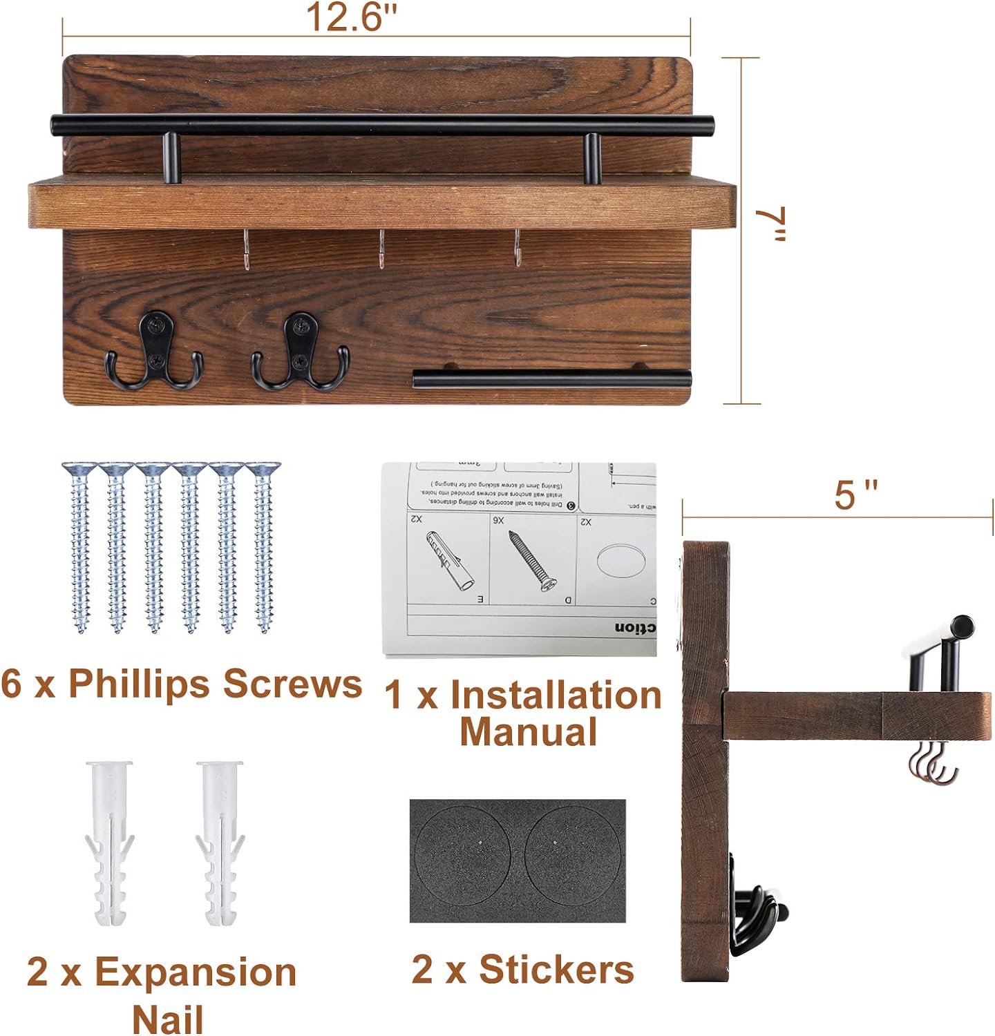 Wooden Mail Rack Organizer / Brown