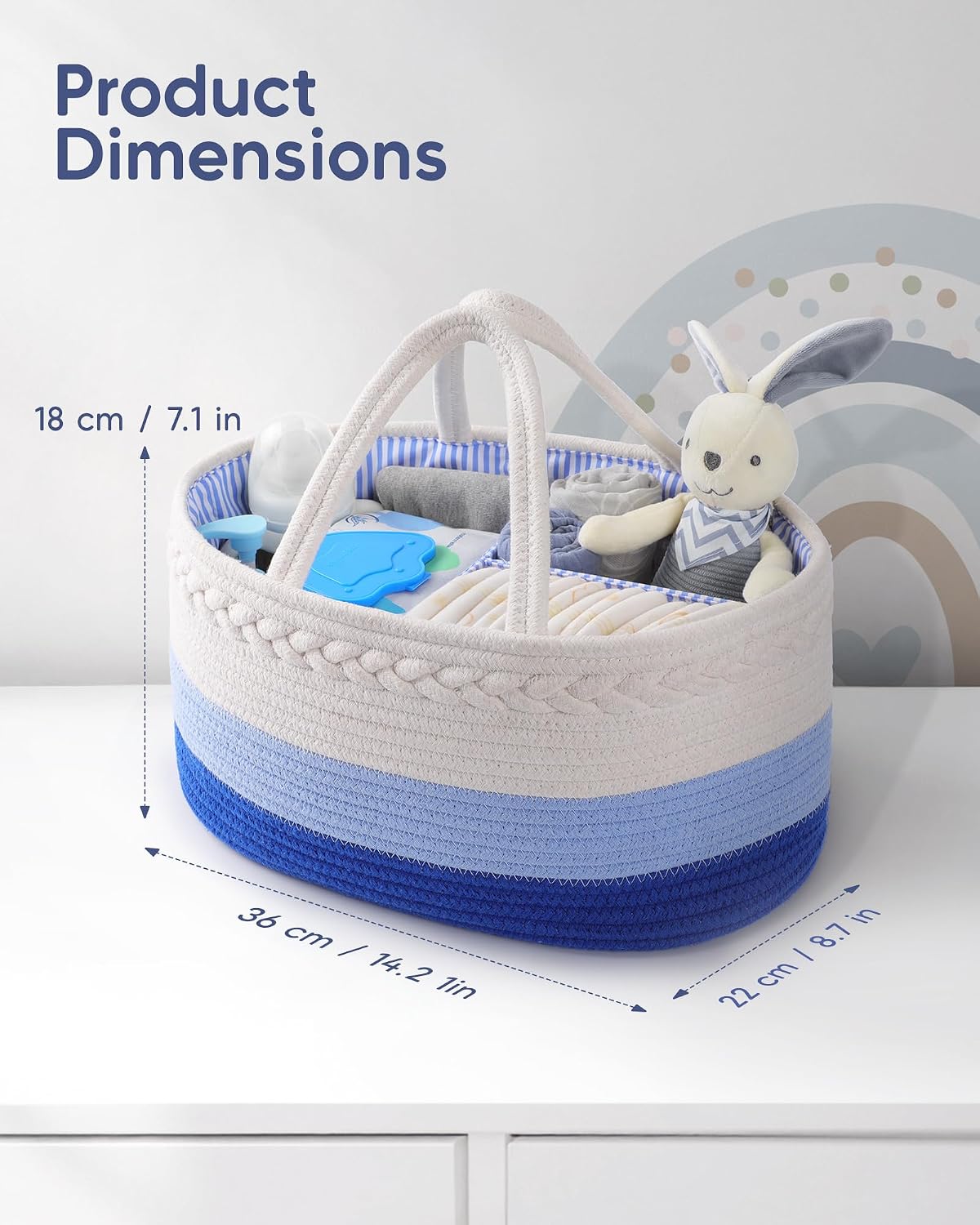 Baby Diaper Caddy Organizer / Large / White and Blue
