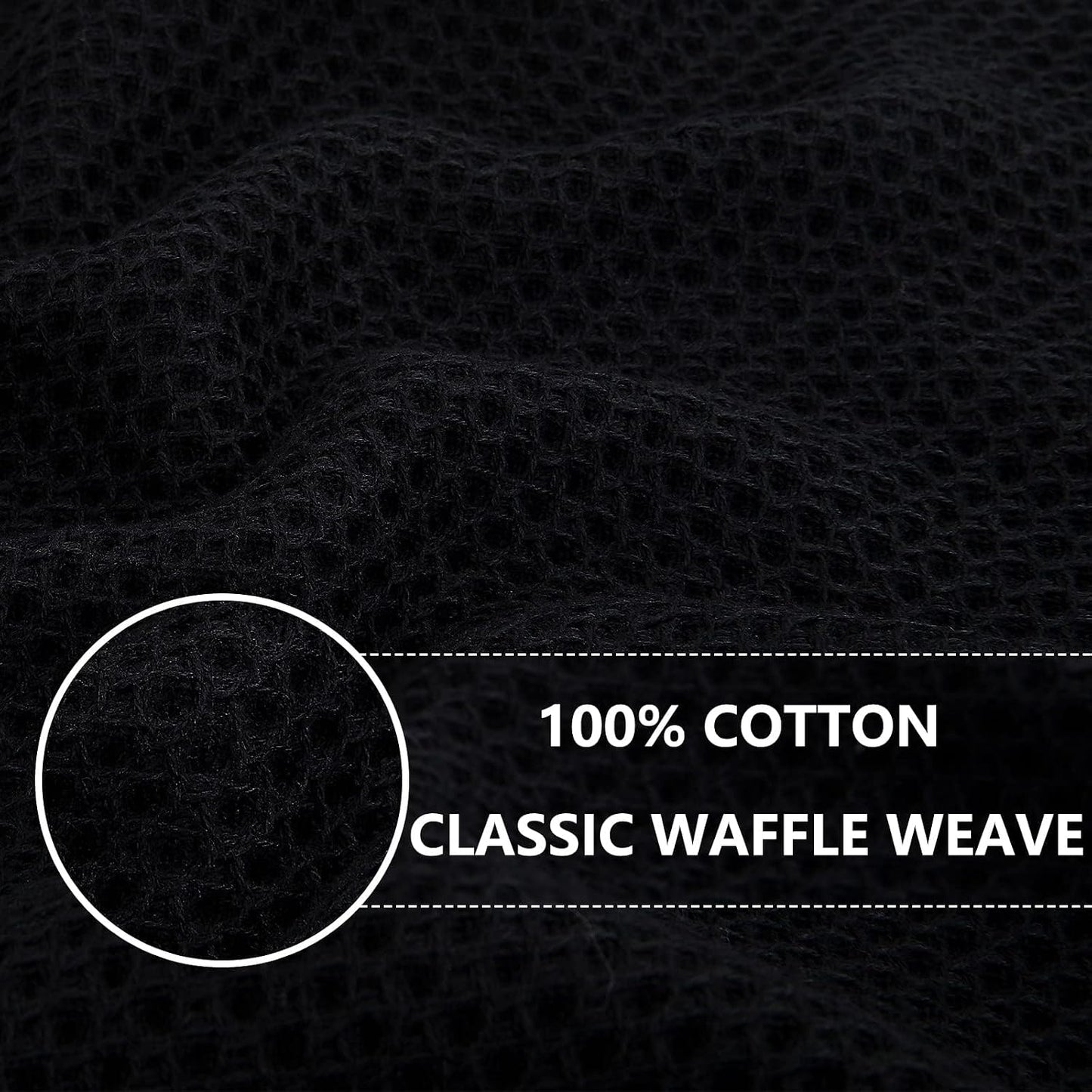 Homaxy 100% Cotton Oversized Waffle Weave Kitchen Towels 8-Pack, Black | 20 x 28 Inches, Ultra Soft Absorbent Dish