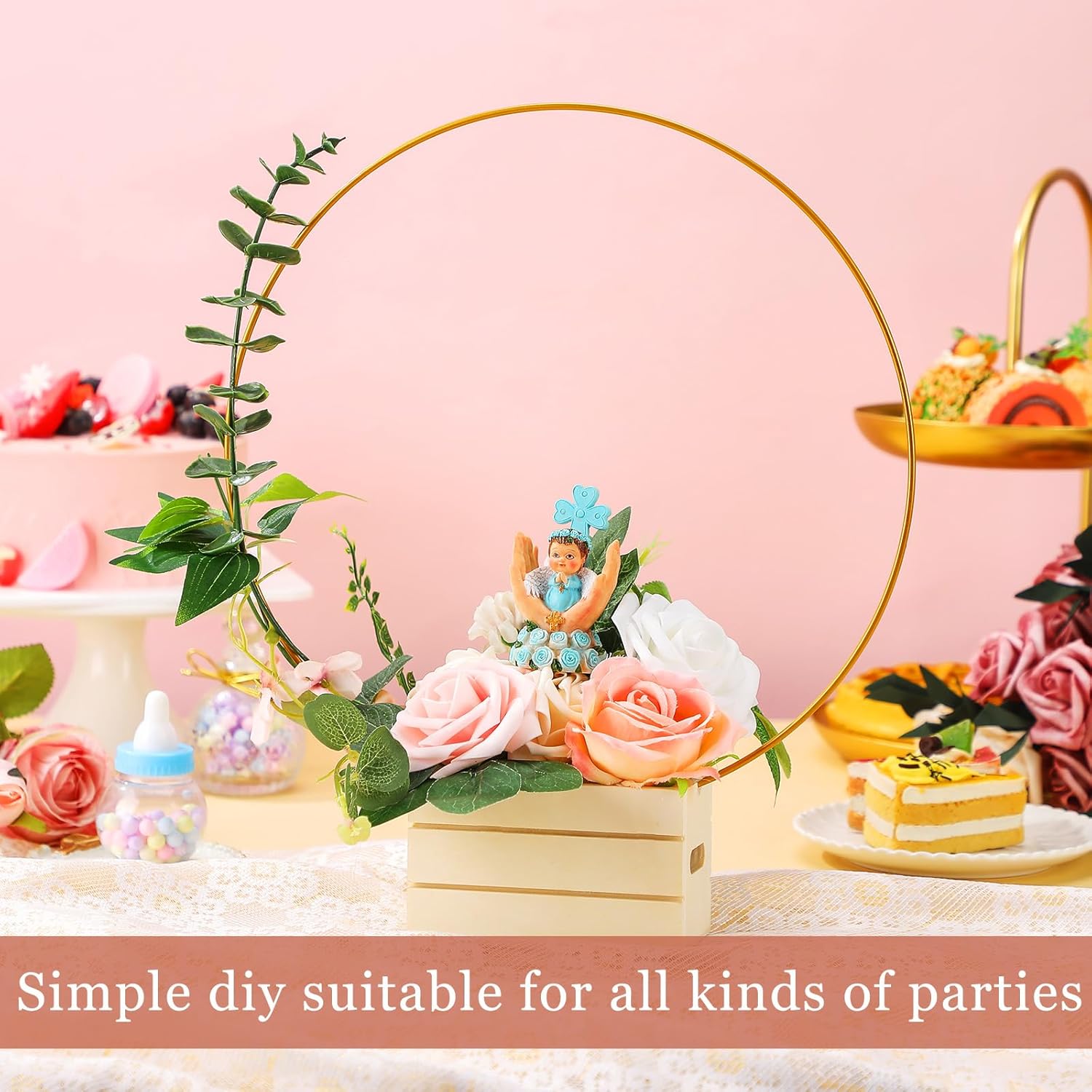 Stand / Metal Floral Hoop Centerpiece / 10 Inches / Gold / Set of 12