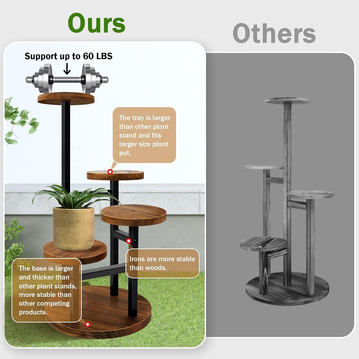 AUGOSTA 4 Tier Corner Plant Stand, Tall Metal Wood Plant Shelf Holder for Indoor, Outdoor Display Rack Flower Pot Stand