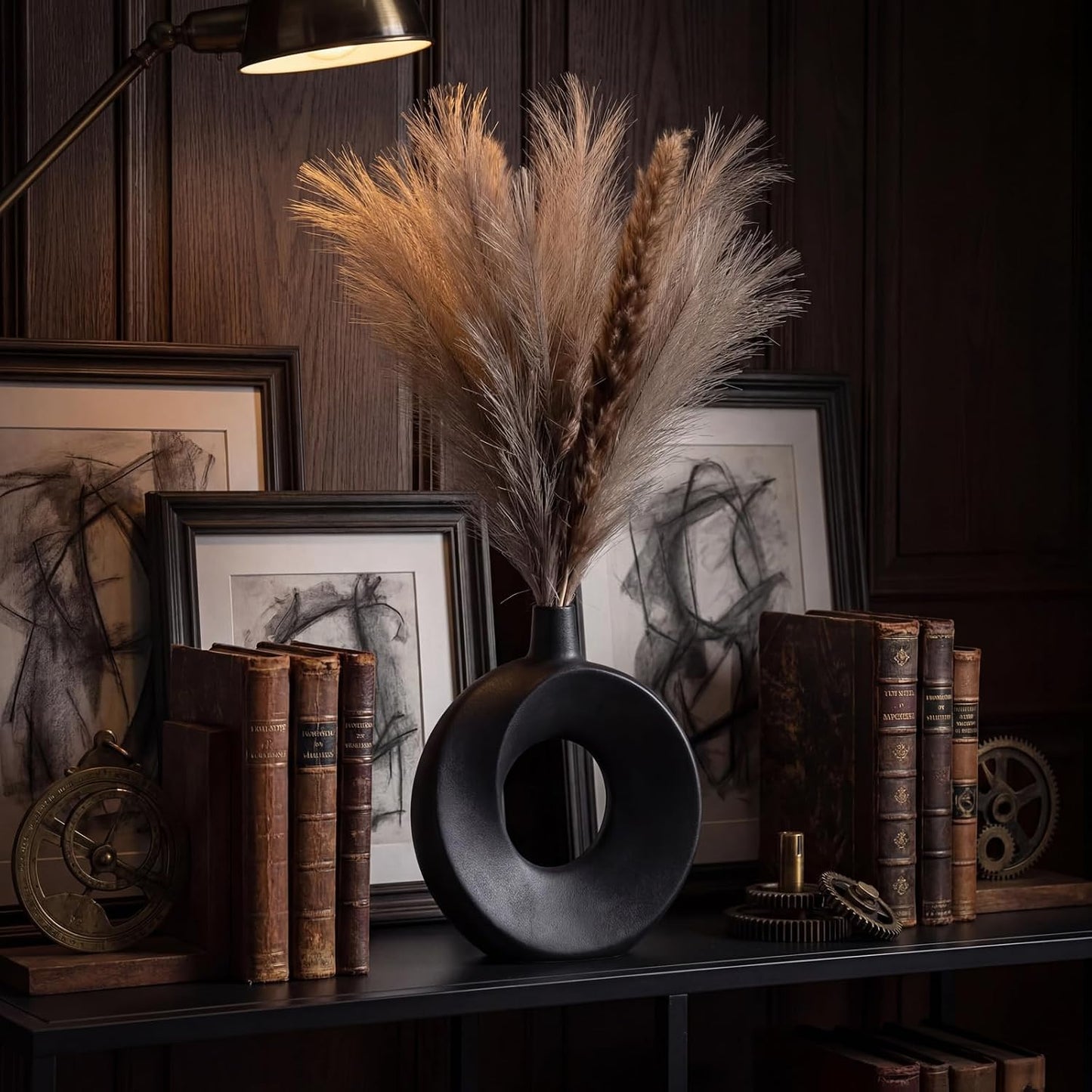 Modern Ceramic Donut Vase / Black / Large - 10.24
