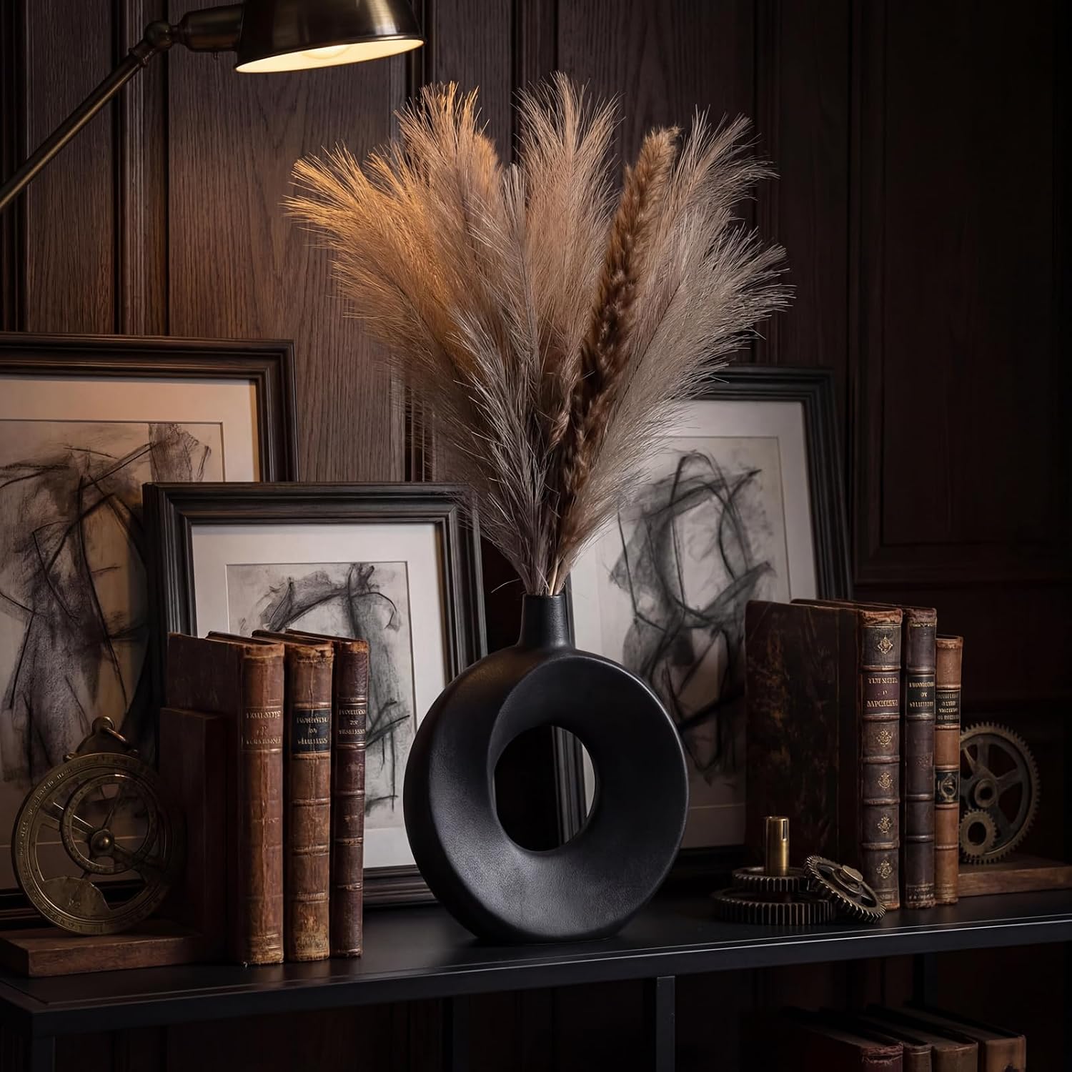 Modern Ceramic Donut Vase / Black / Large - 10.24