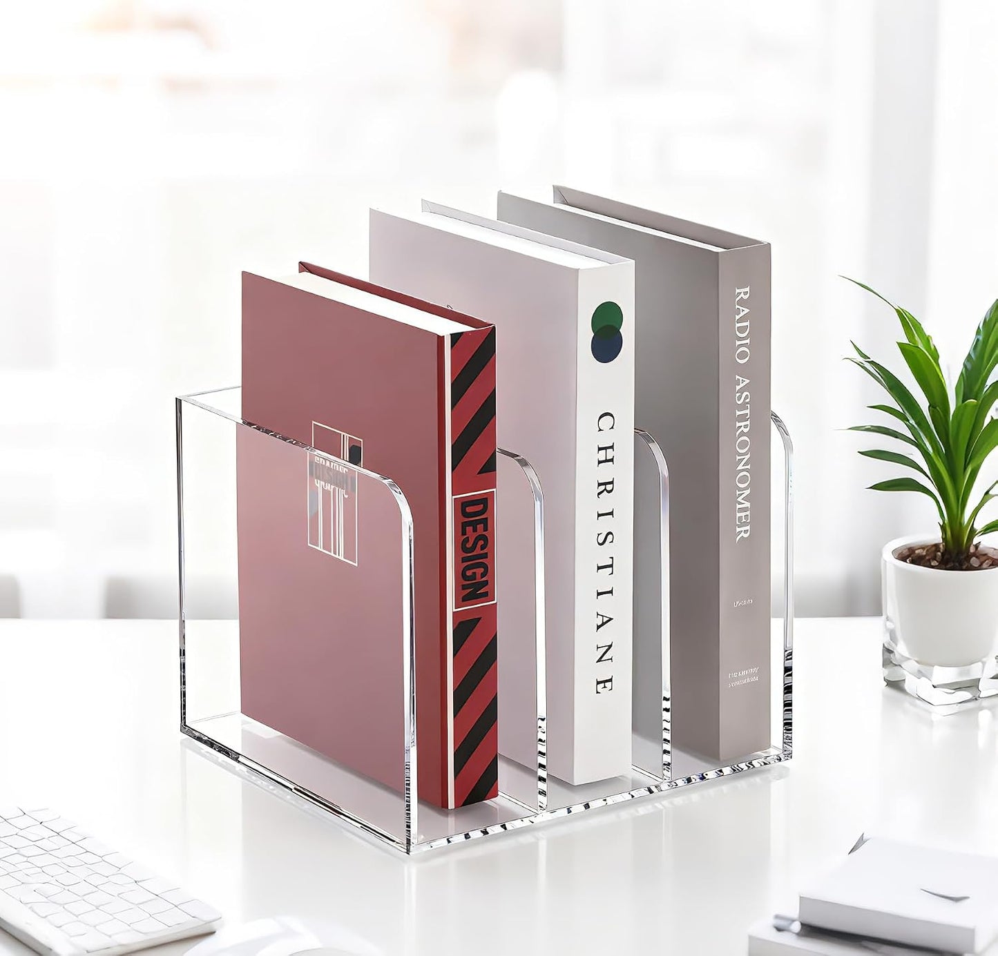 SANRUI Clear Acrylic Vertical Magazine File Organizer with 3-Slot, Clear | 3-Compartment File Magazine Sorter