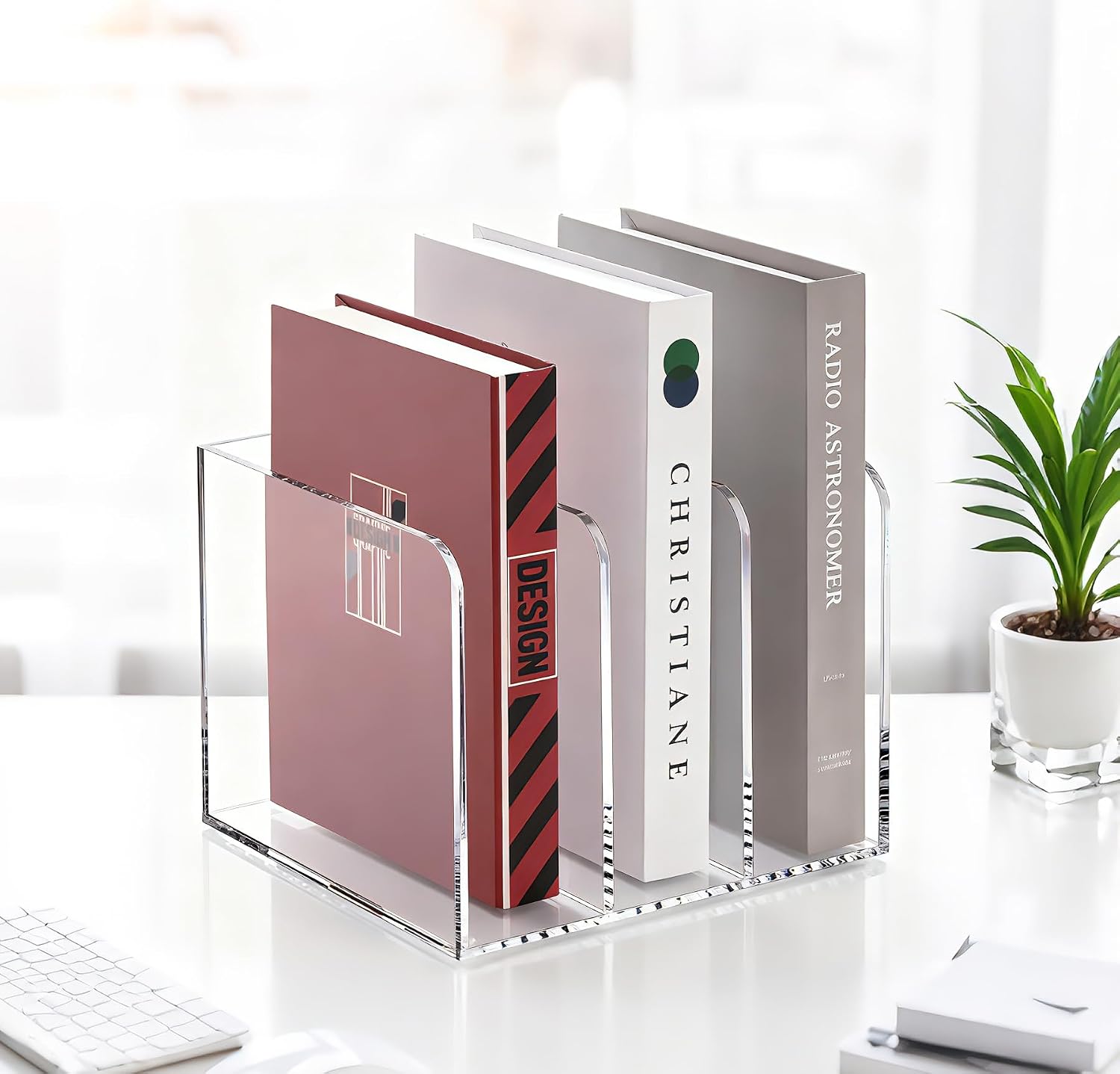 SANRUI Clear Acrylic Vertical Magazine File Organizer with 3-Slot, Clear | 3-Compartment File Magazine Sorter