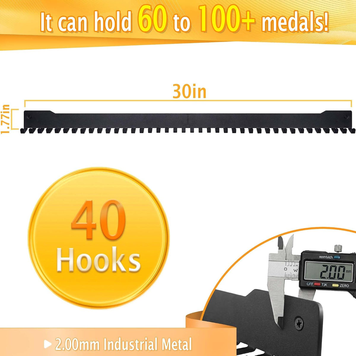 24-30 Inch Medal Hanger Display, Wall Mount Metal Ribbon Holder | Holds 60-100+ Medals, Supports 45 Lbs Capacity