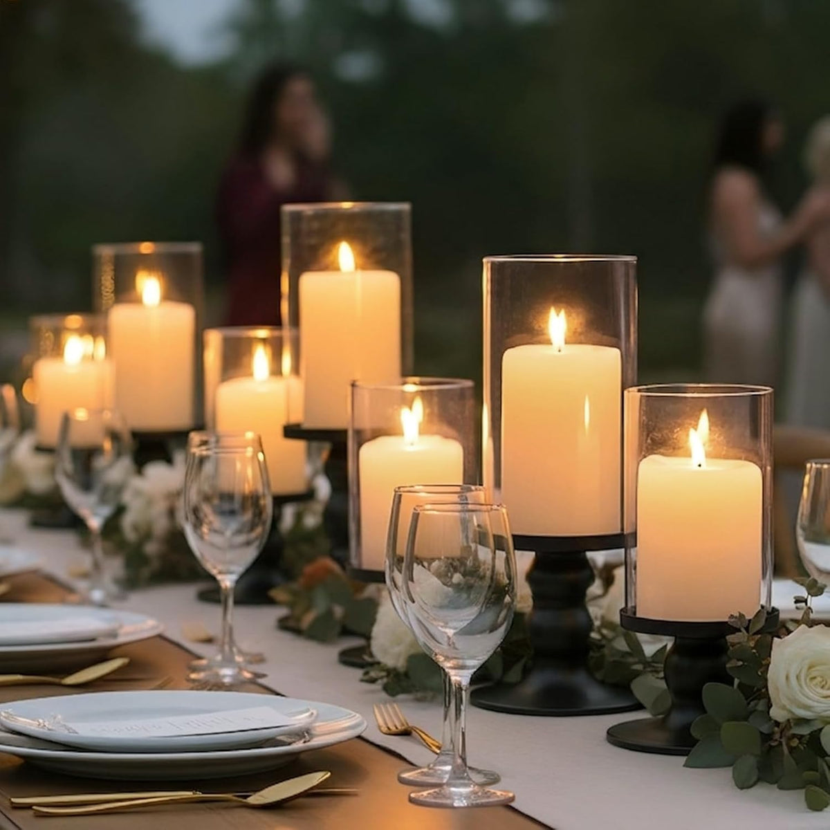 NITIME 4Pcs Hurricane Candle Holder for Pillar Candles, Black Candle Holders with Clear Glass Sleeve for Table