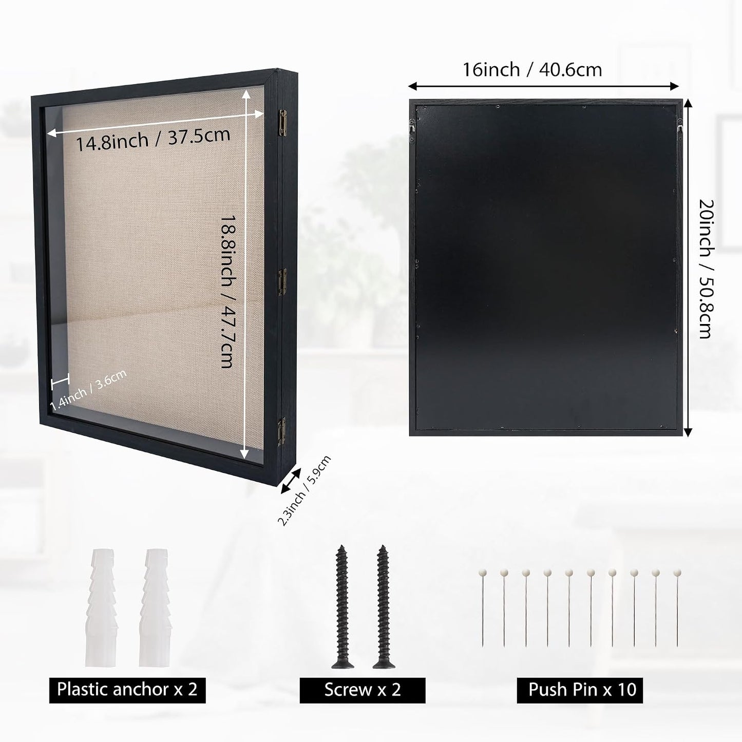 GraduationMall 16x20 Wood Shadow Box Frame Glass Door Display Case with Linen Back and 6 Stick Pins,1.5 inches Interior