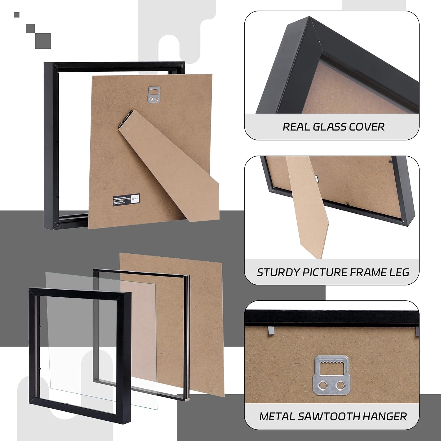 Muzilife 10x10 Shadow Box 3D Picture Frames, Wood, Real Glass, White,2 Pack | FSC-Certified MDF | With Stand | Tabletop