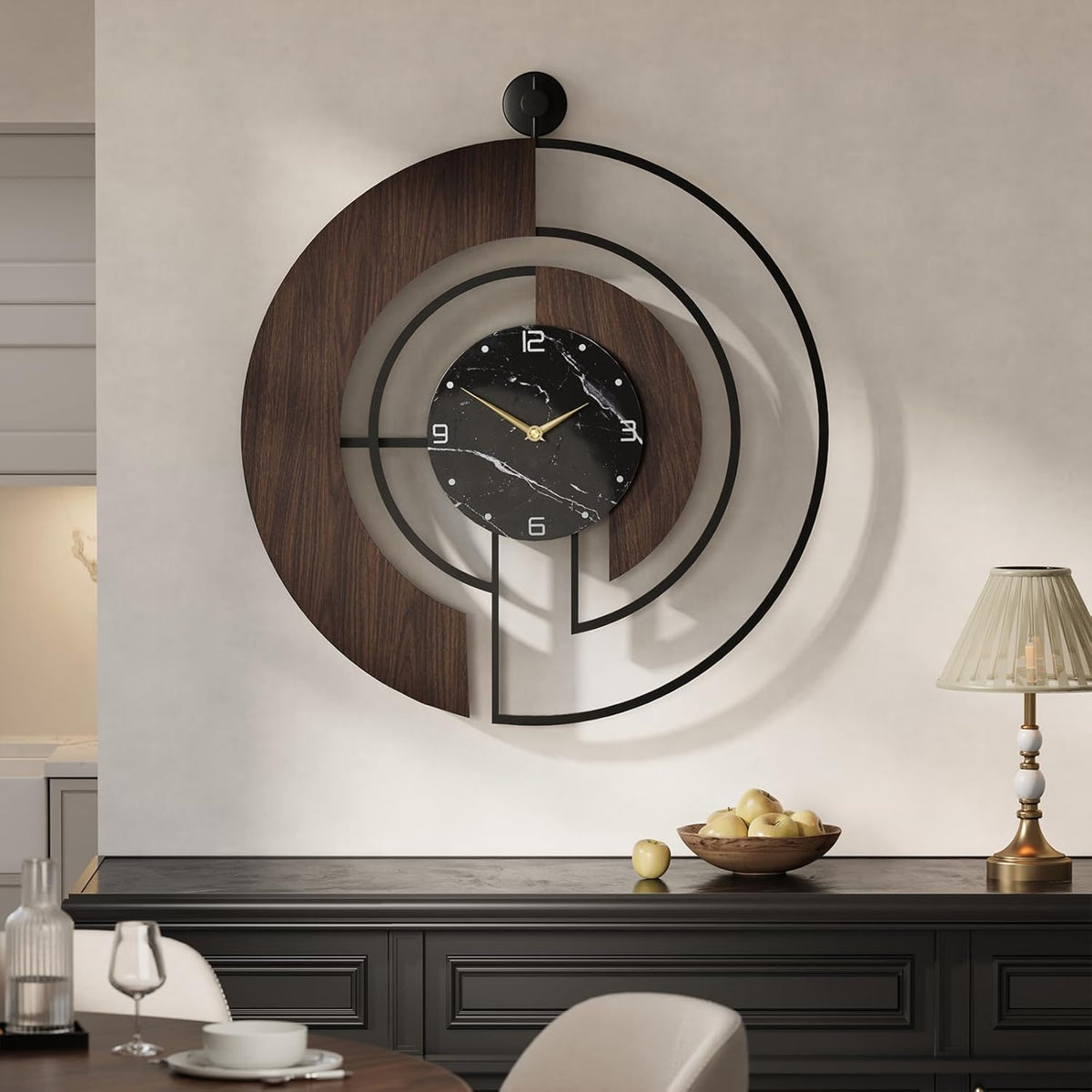 Cuspin Large Wall Clock 30 Inch, Modern Walnut Marble Dial Decorative Clock | Battery operated, silent non ticking